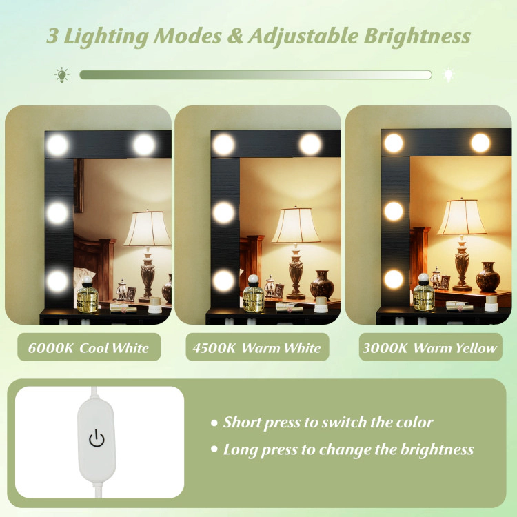 Hivvago Vanity Table Set With Lighted Mirror And Cushioned Stool