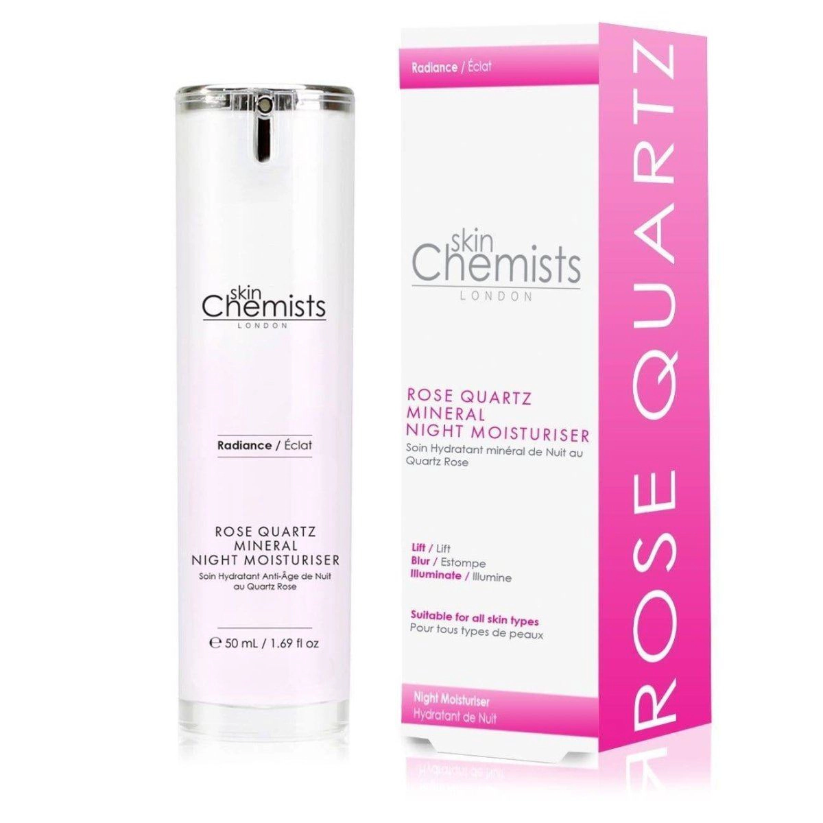 skinChemists Rose Quartz Revitalising Night Moisturiser 50ml - Hydrating Anti-Ageing Cream for Firmness & Glow