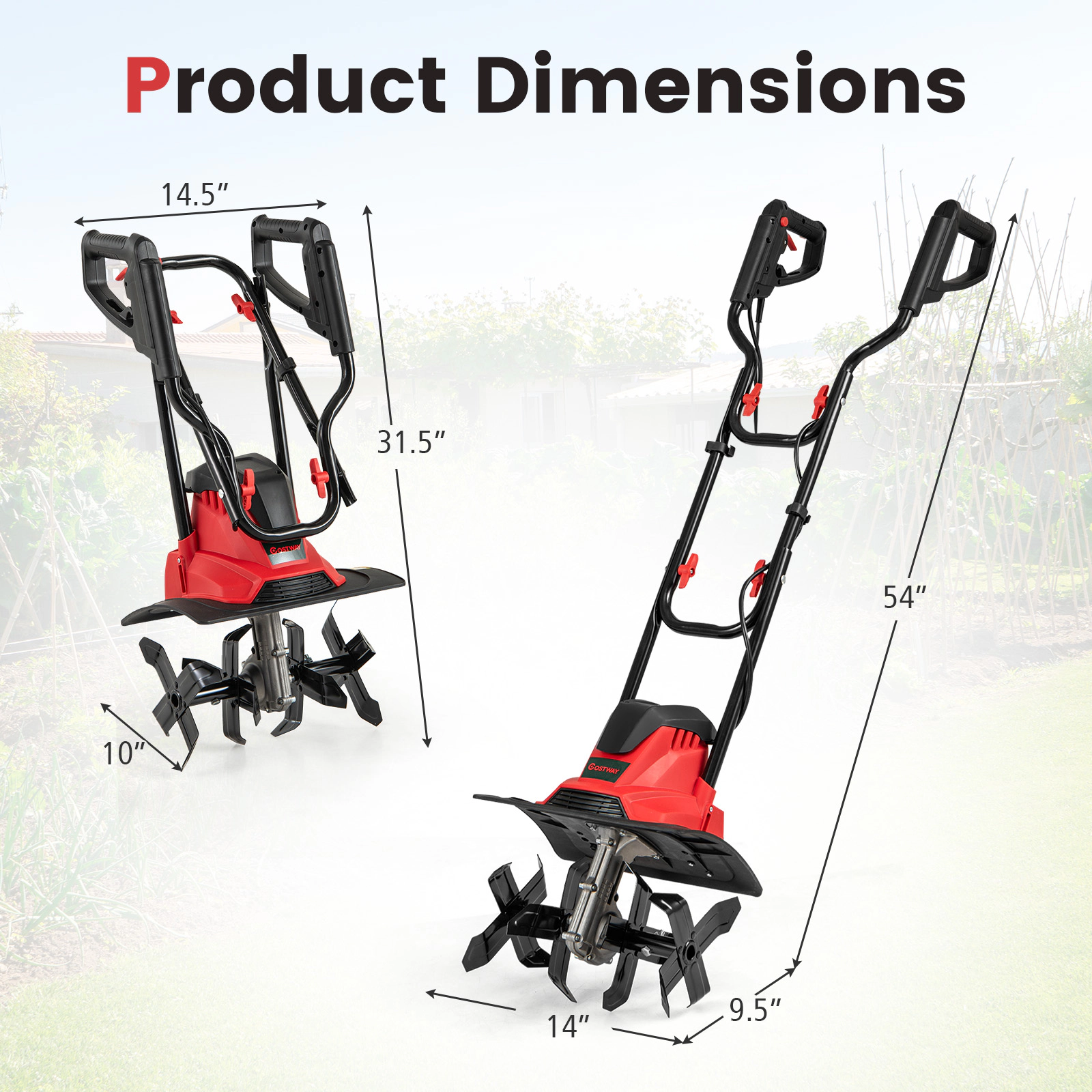 LJG 10 Amp Powerful Corded Electric Tiller Cultivator with Safety Lock