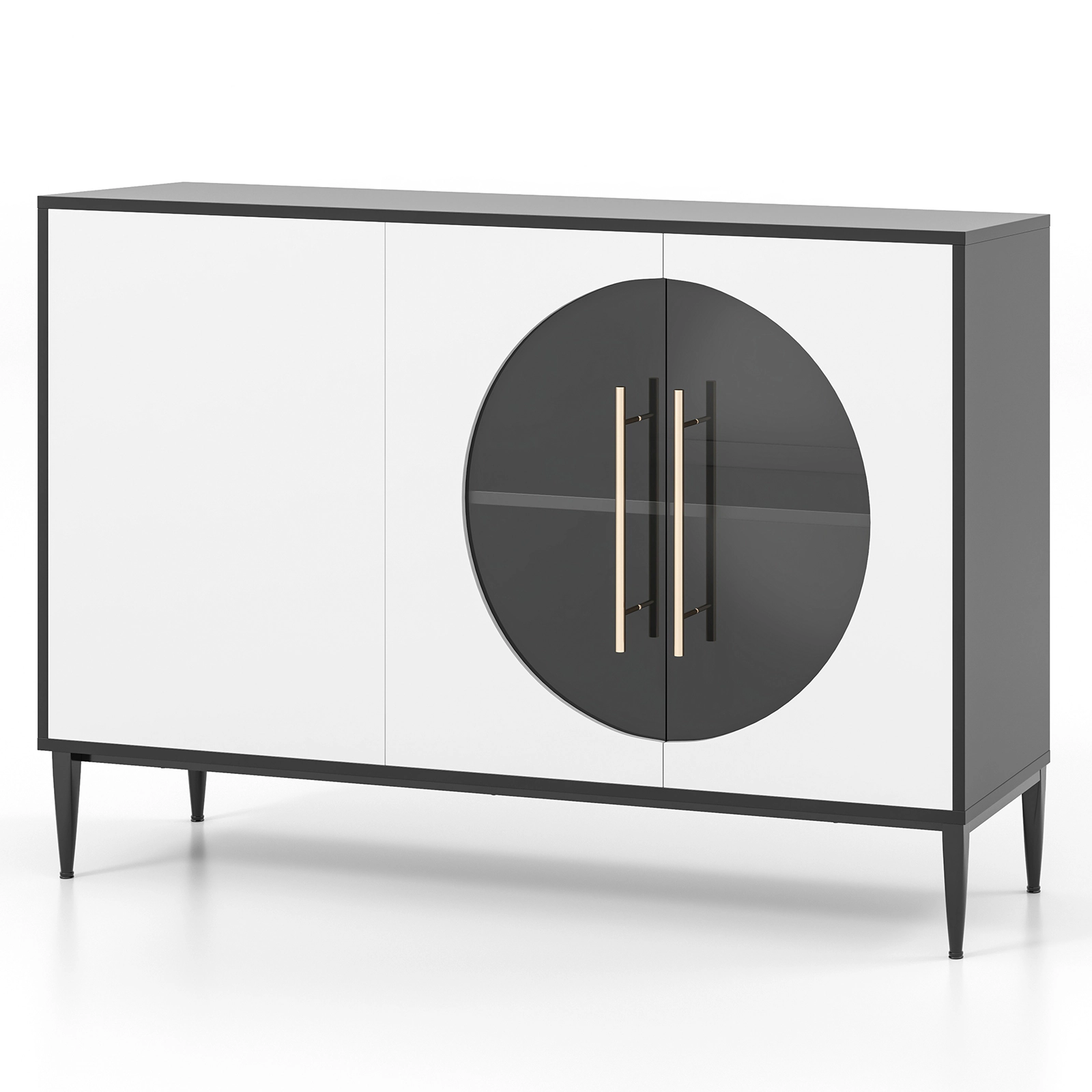 SUGIFT 47-in 230-lb Capacity White Sideboard Cabinet with Tempered Glass Doors 3-Position Shelves and Metal Legs