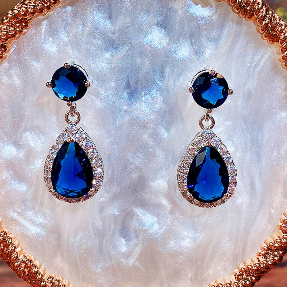 Wardrobe Whimsy Teardrop Halo Cubic Zirconia Dangle Drop Earrings for Women