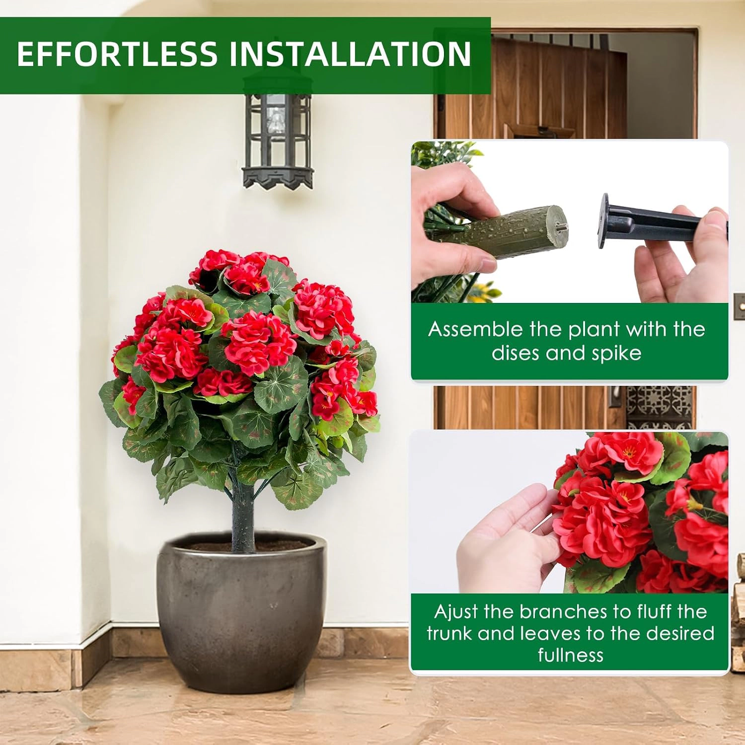 Artificial Topiary Trees, 2 Pack, Red Silk Flower, 1.80 x 1.15 ft