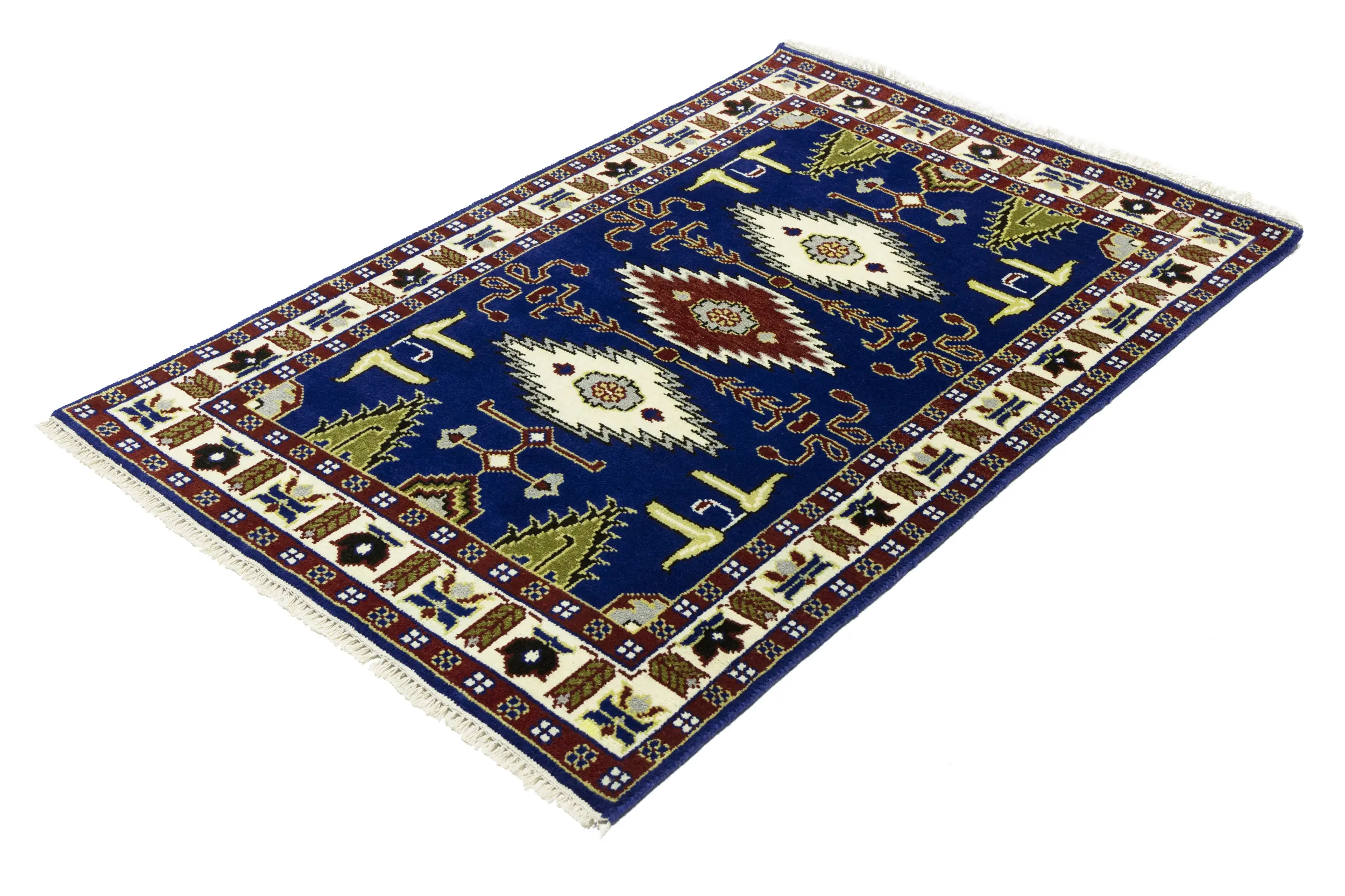 Magic Rugs Navy Blue Geometric 4X6 Kazak Oriental Rug