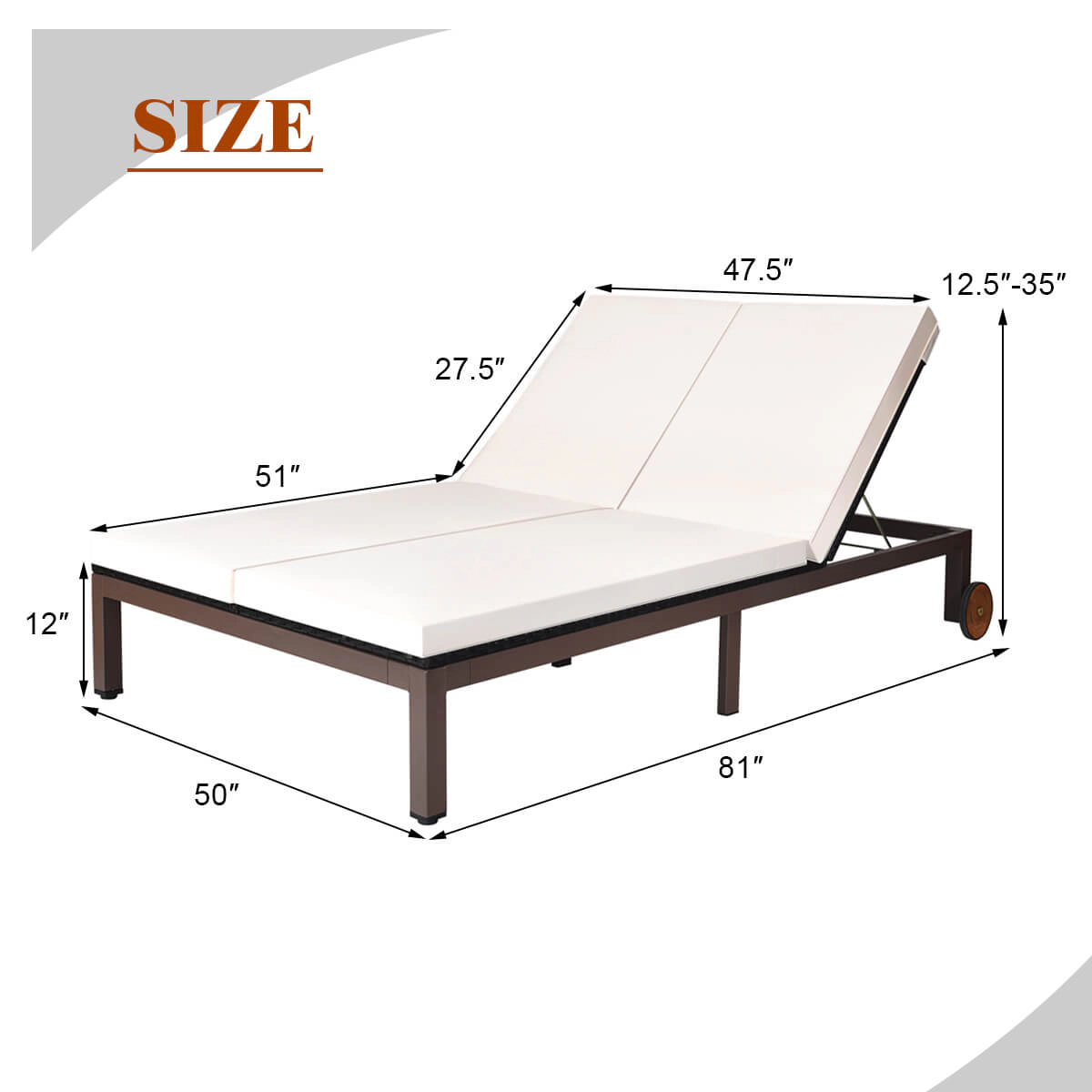 LJG 2-Person Patio Rattan Lounge Chair with Adjustable Backrest