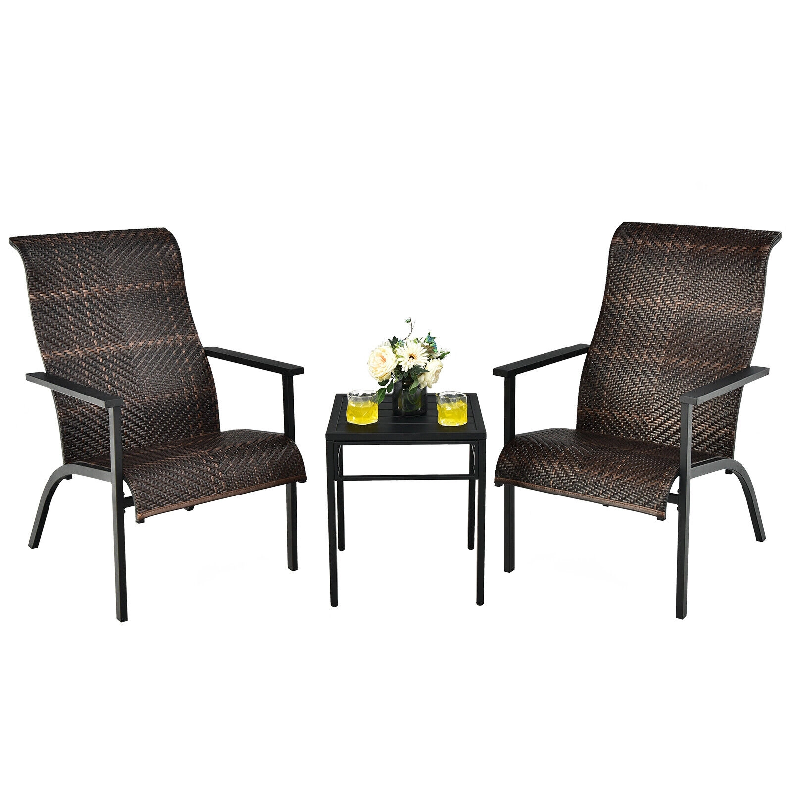 SUGIFT Patio Conversation Bistro Set with High Backrest & Armrest 330-lb Chair Capacity 110-lb Table Capacity Mix Brown