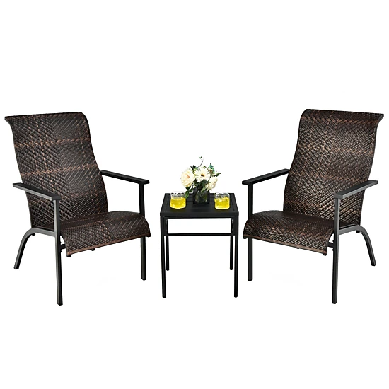SUGIFT Patio Conversation Bistro Set with High Backrest & Armrest 330-lb Chair Capacity 110-lb Table Capacity Mix Brown