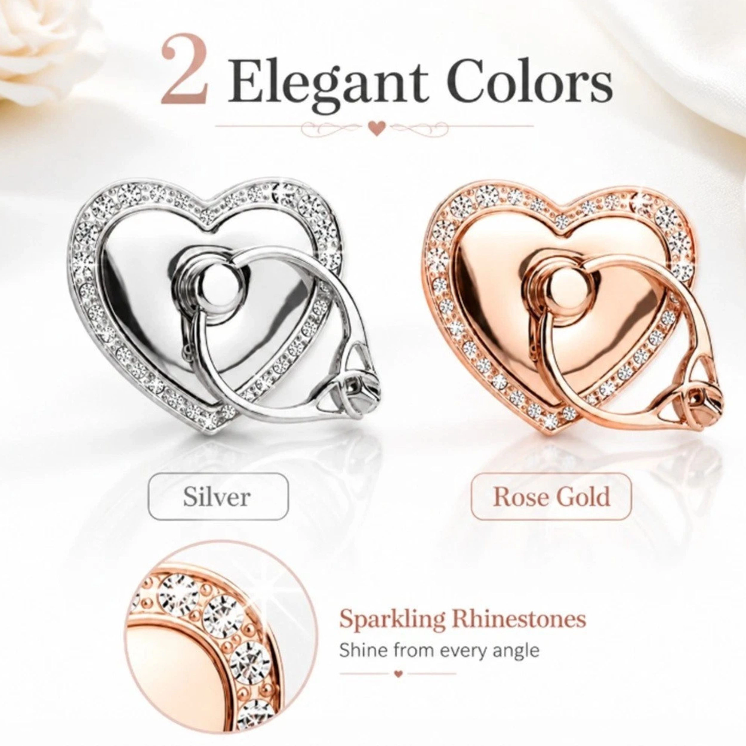 Home Collection Pack of 2 Heart Ring Phone Holder 360° Rotating Finger Grip Stand