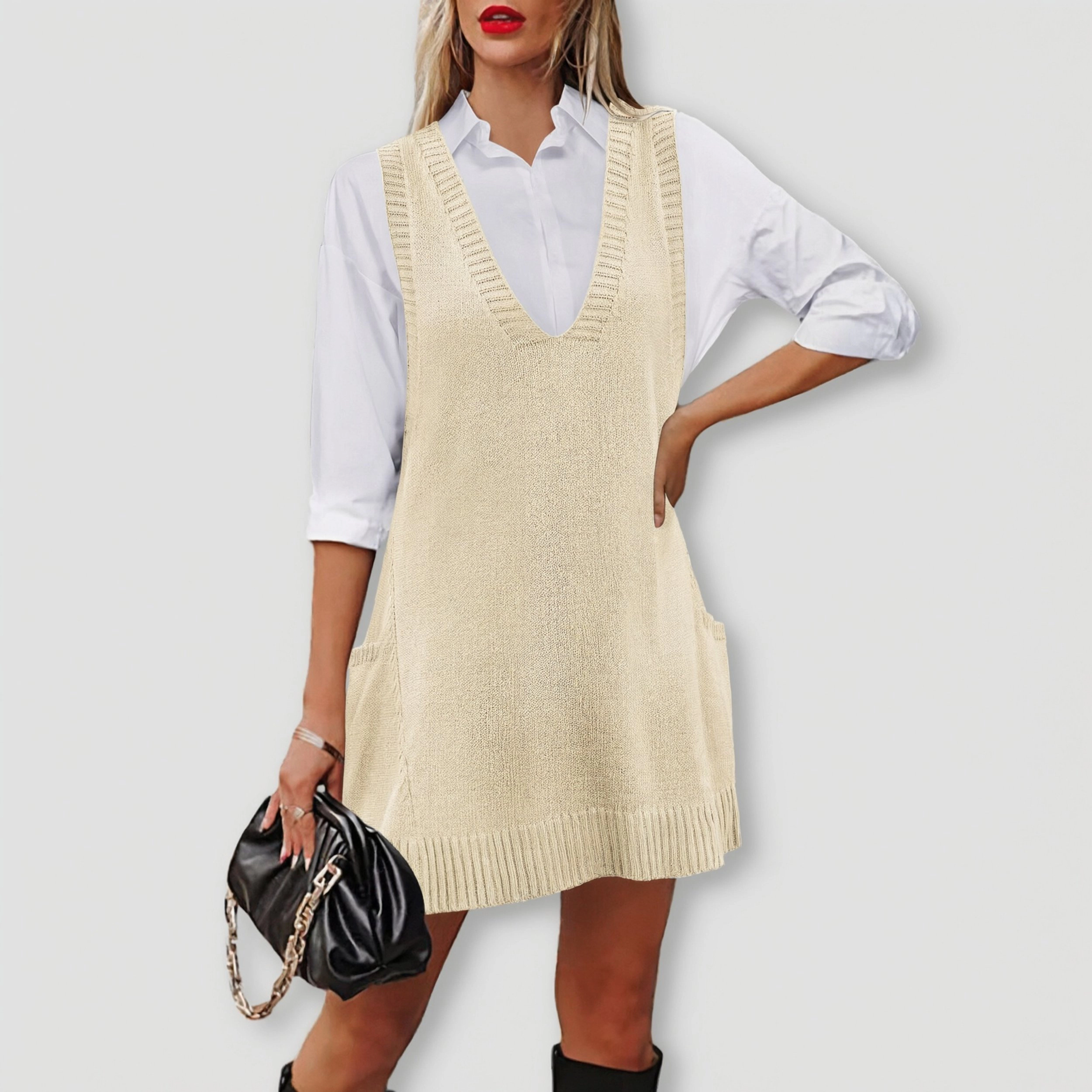 Zeagoo Women's V Neck Sleeveless Sweater Dress