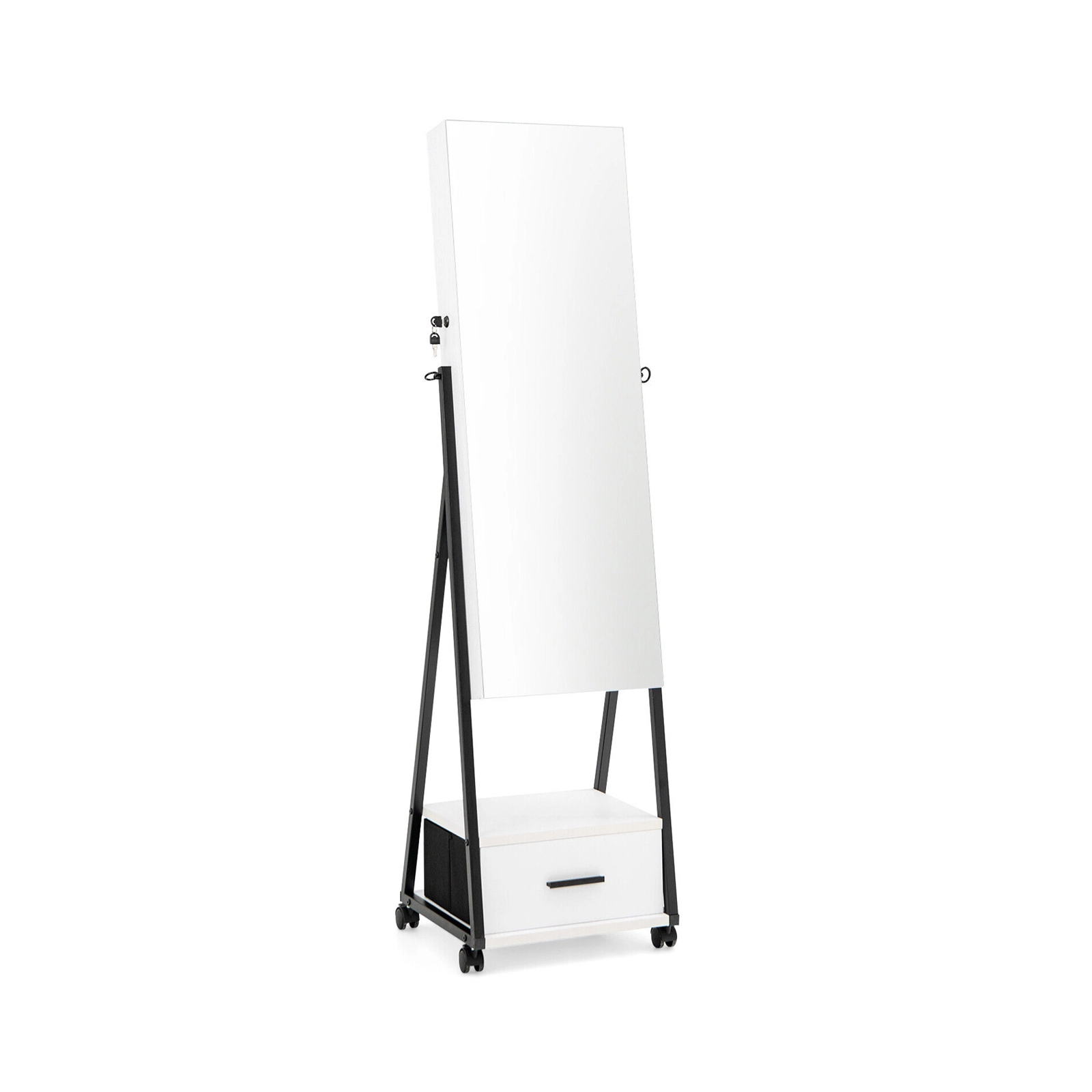 Slickblue 62 Inch Freestanding Jewelry Cabinet with Full-Length Mirror and Lockable Storage