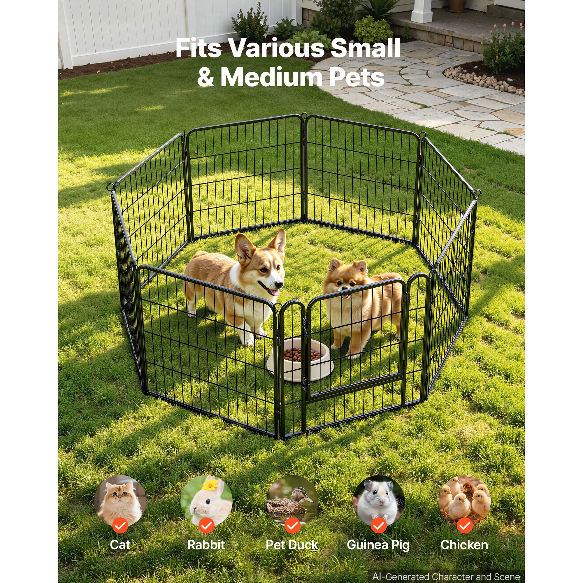 HONGGE 24-Inch 8-Panel Foldable Steel Dog Playpen for Small Dogs, Cats & Small Pets, Indoor/Outdoor, Black