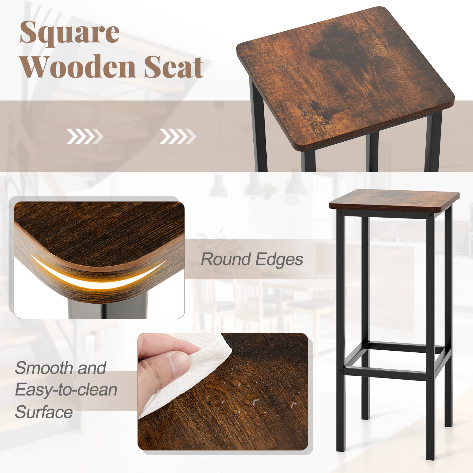 Glintex 4-Piece 26-Inch Backless Metal Counter Stool Set with Footrests