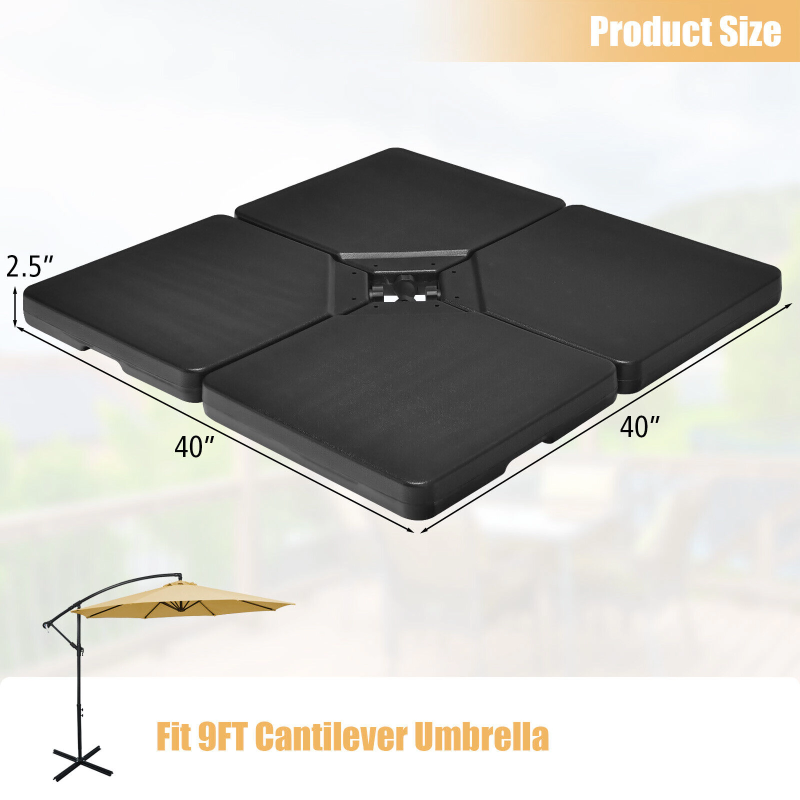 Slickblue 4-Piece Cantilever Offset Patio Umbrella Base Plate Set for Water or Sand Filling