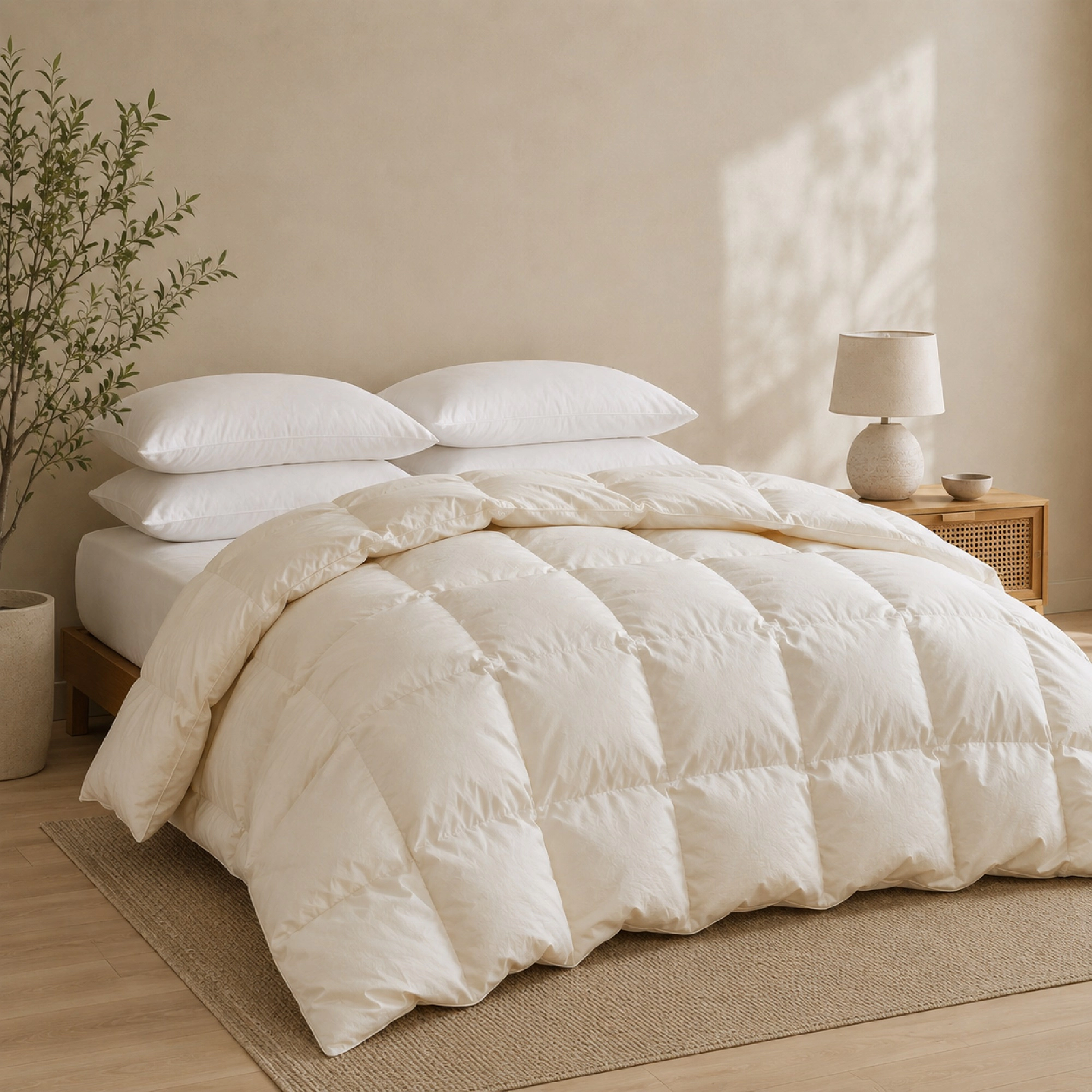Unikome 800 Fill Power Down Comforter Insert, 100% Organic Cotton Cover Luxury Duvet Bedding