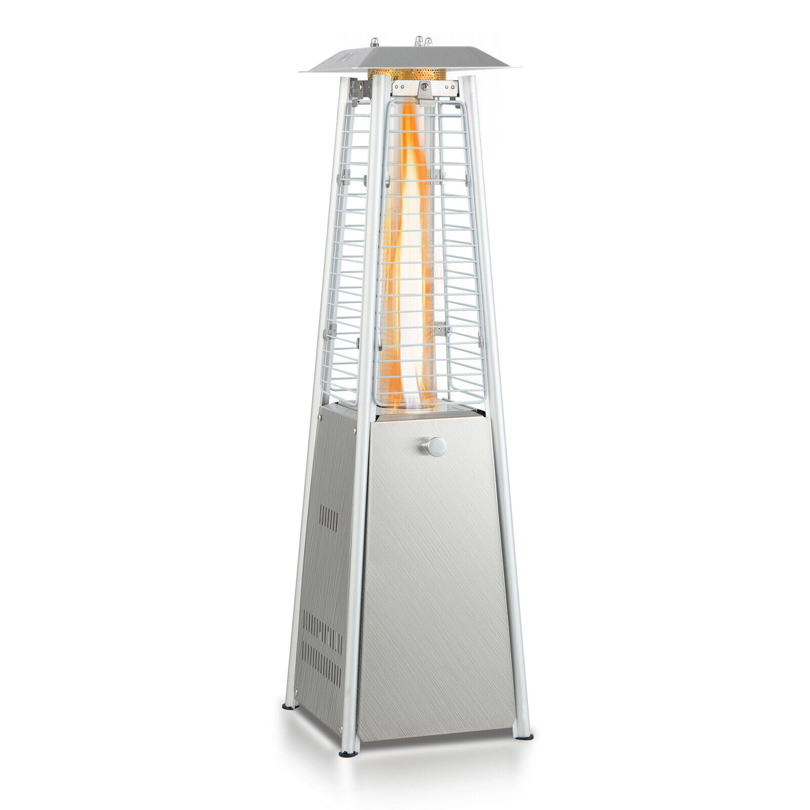 SUGIFT Silver Stainless Steel Tabletop Propane Patio Heater with Glass Tube 9500-BTU 10-in W 10-in D 35-in H