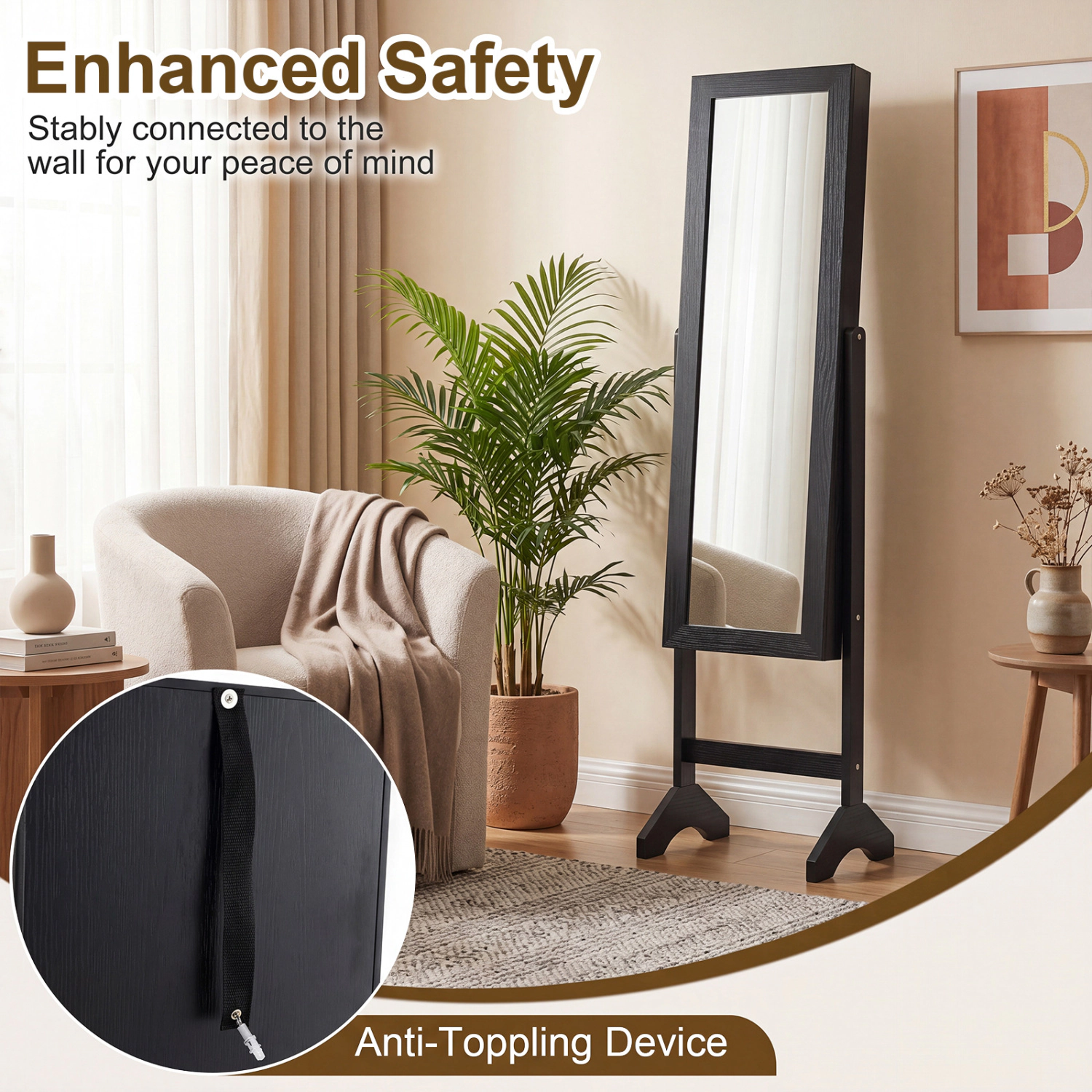 Hivvago Jewelry Cabinet with Full-Length Mirror