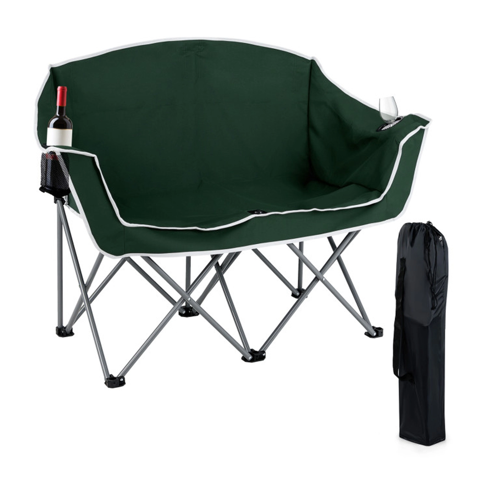SUGIFT Green 660 lb Double Camping Loveseat Chair with 2 Cup Holders and Carry Bag