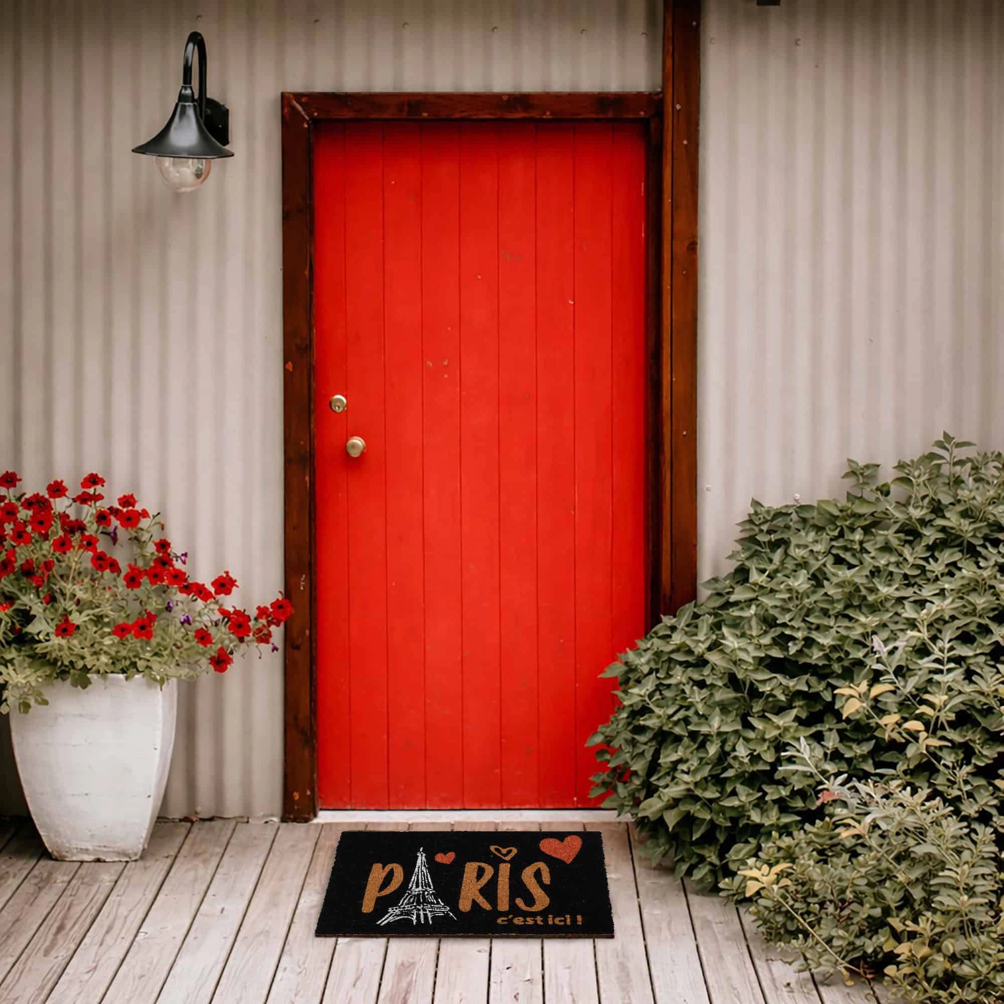 Evideco French Home Goods Black Paris C est Ici Coir Doormat 24 x 16 Inches