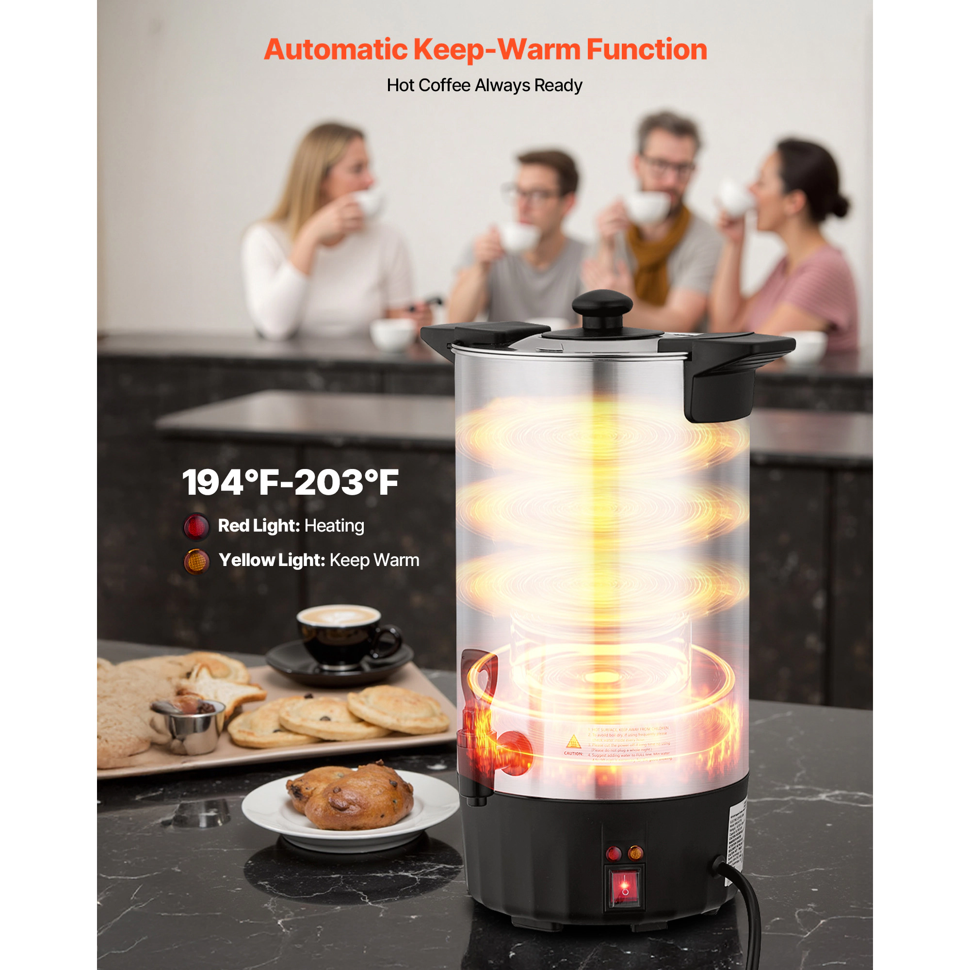 HONGGE Commercial Coffee Urn Hot Beverage Dispenser with Dripless Faucet Quick-Brewing Stainless Steel Large Commercial