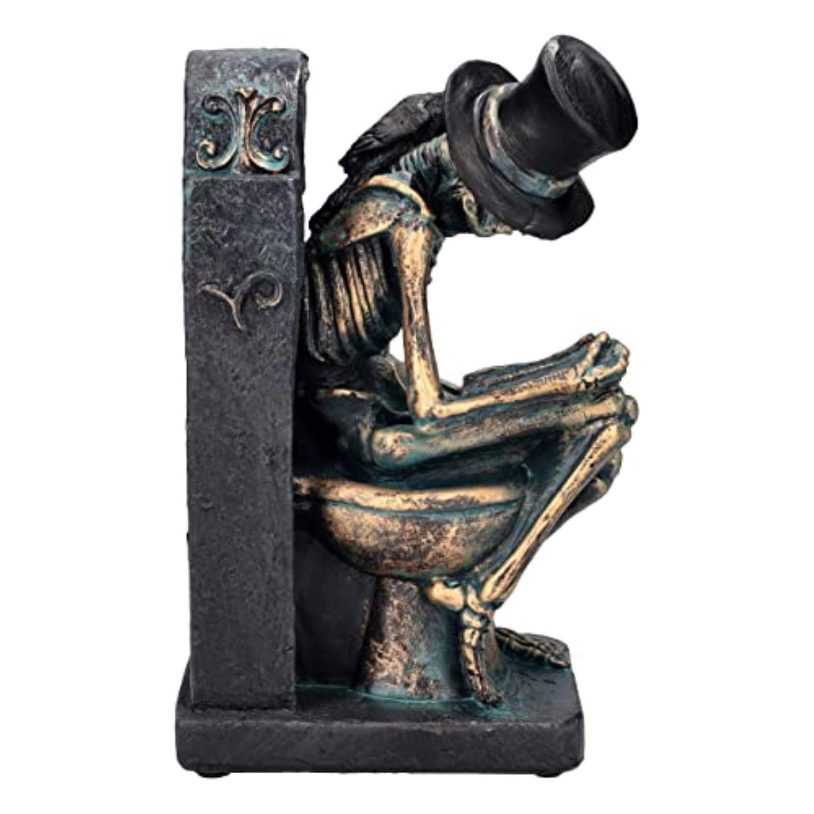 Pacific Giftware RIP Bronze Finish Skeleton Reading on Toilet Tombstone Bathroom Office Decor Figurine 8 inch Tall