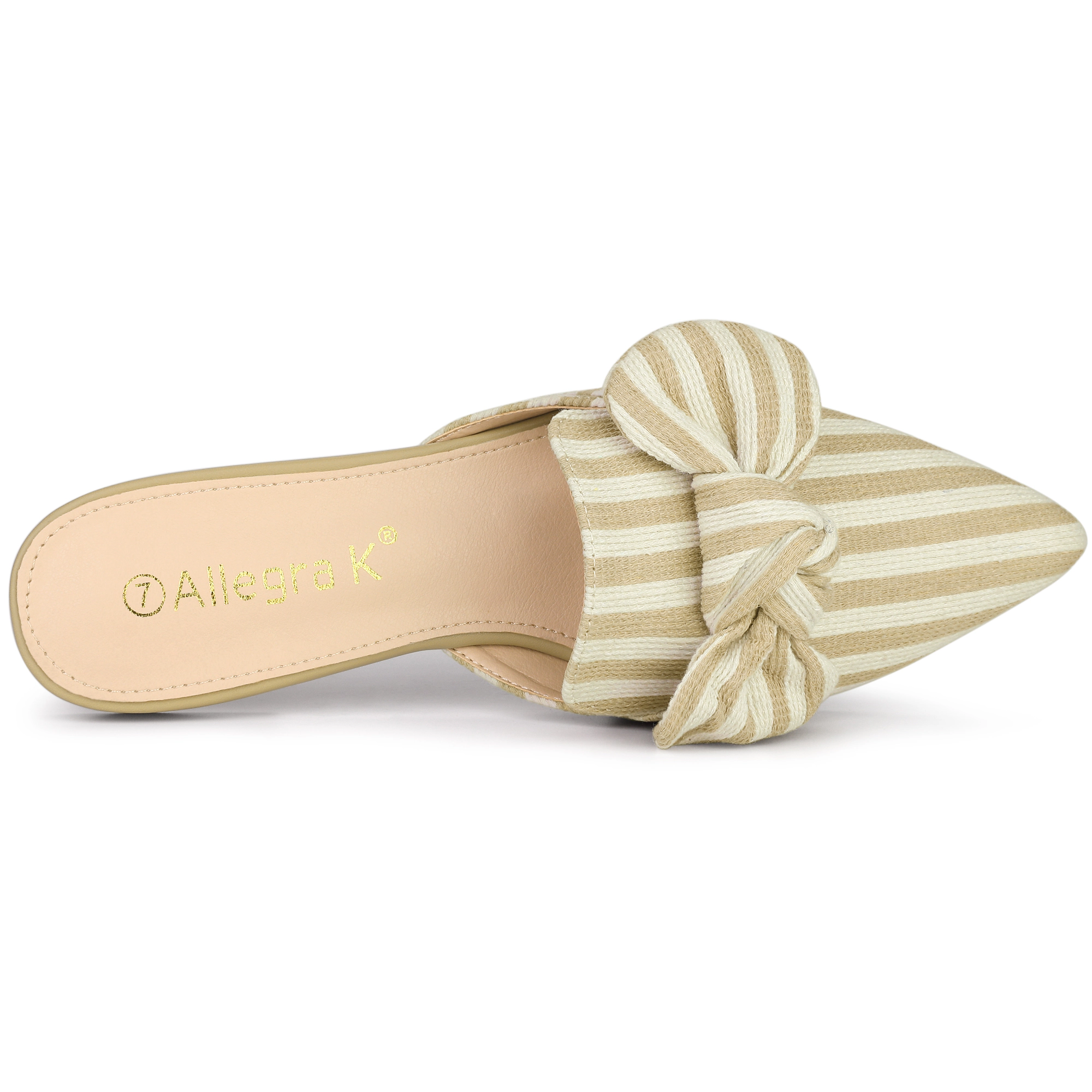 BLISSFUL STEP Women Stripe Bow Pointed Toe Slip-on Flat Slides Mules Sandals