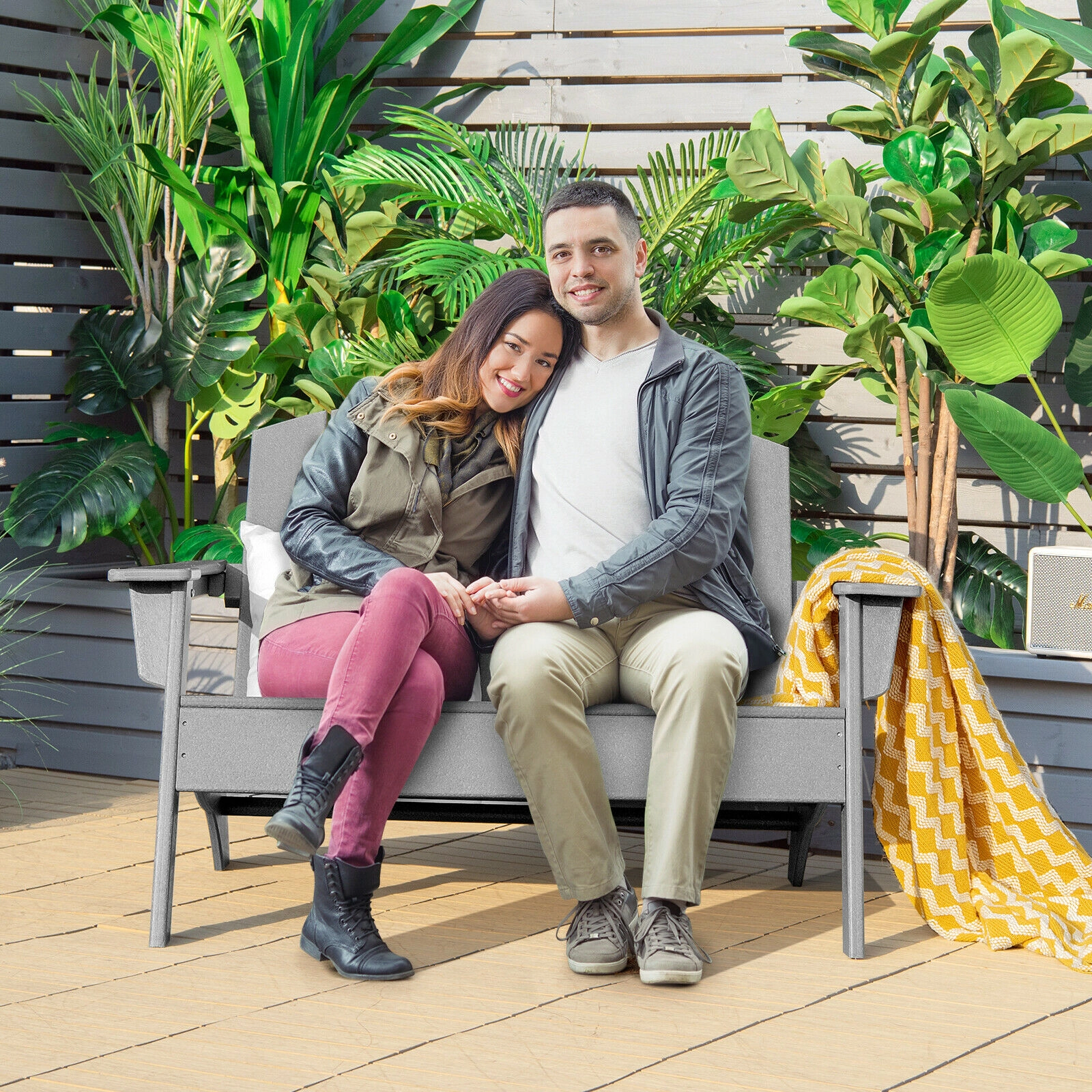 LJG HDPE Patio Adirondack Chair for Porch Garden Backyard