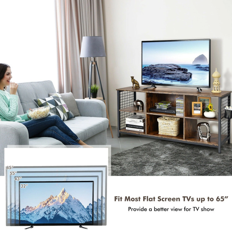 Hivvago Mid-Century Wooden Tv Stand With Storage Basket For Tvs Up To 65 Inch
