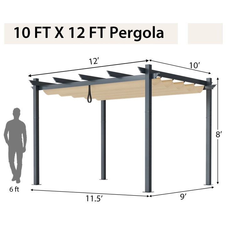 Hivvago 10 x 12 Feet Outdoor Aluminum Retractable Pergola Canopy Shelter Grape Trellis