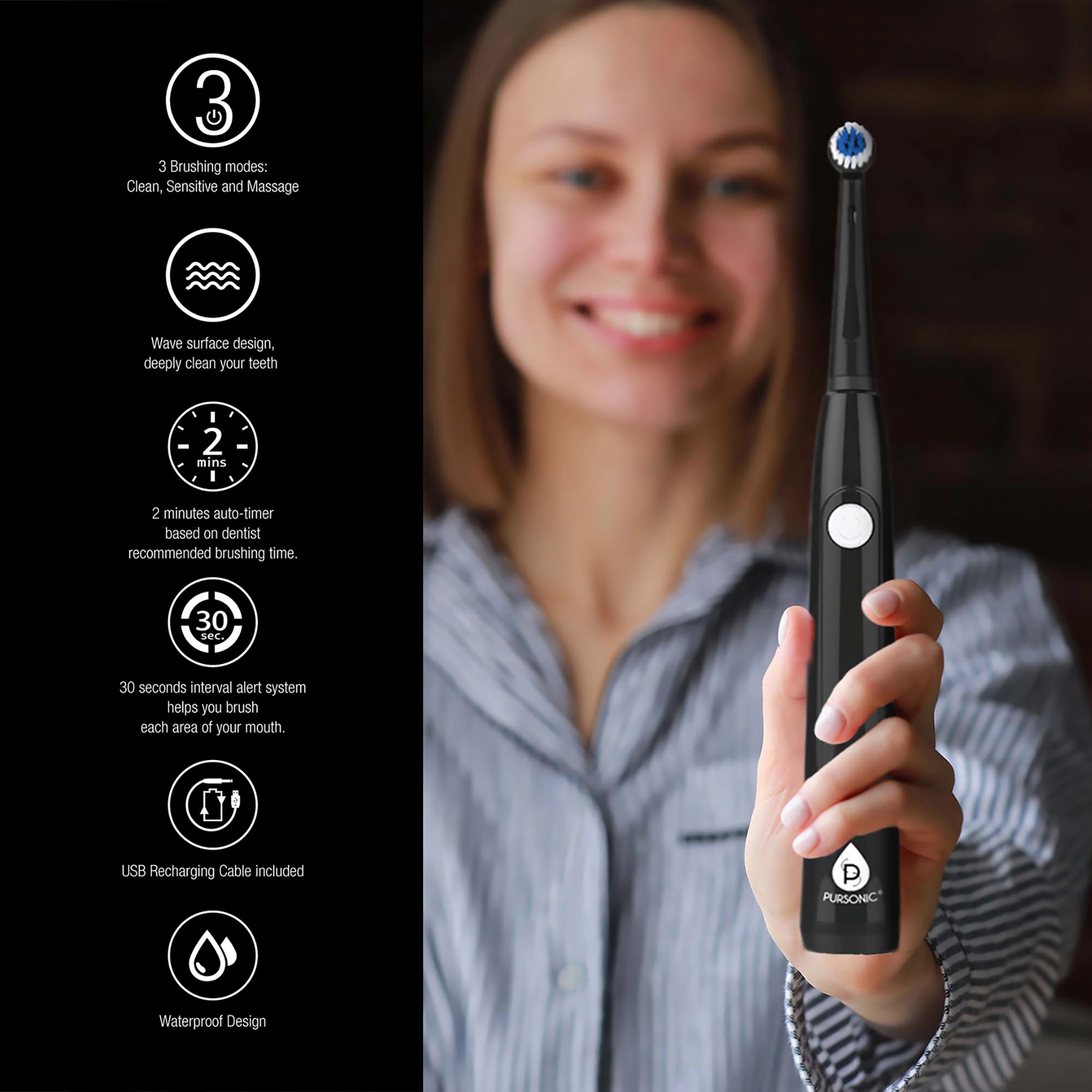 Pursonic Unisex Rechargeable Rotary Electric Toothbrush