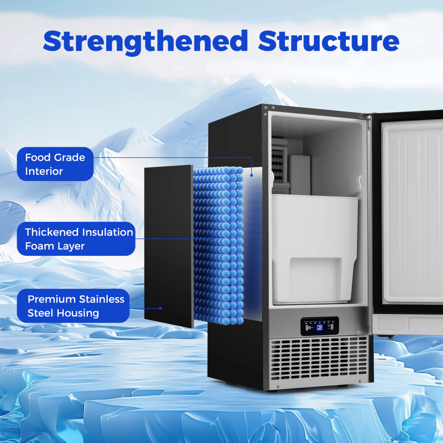 LJG Commercial Ice Maker with 25 lbs Storage Capacity for Home Bar Cafe