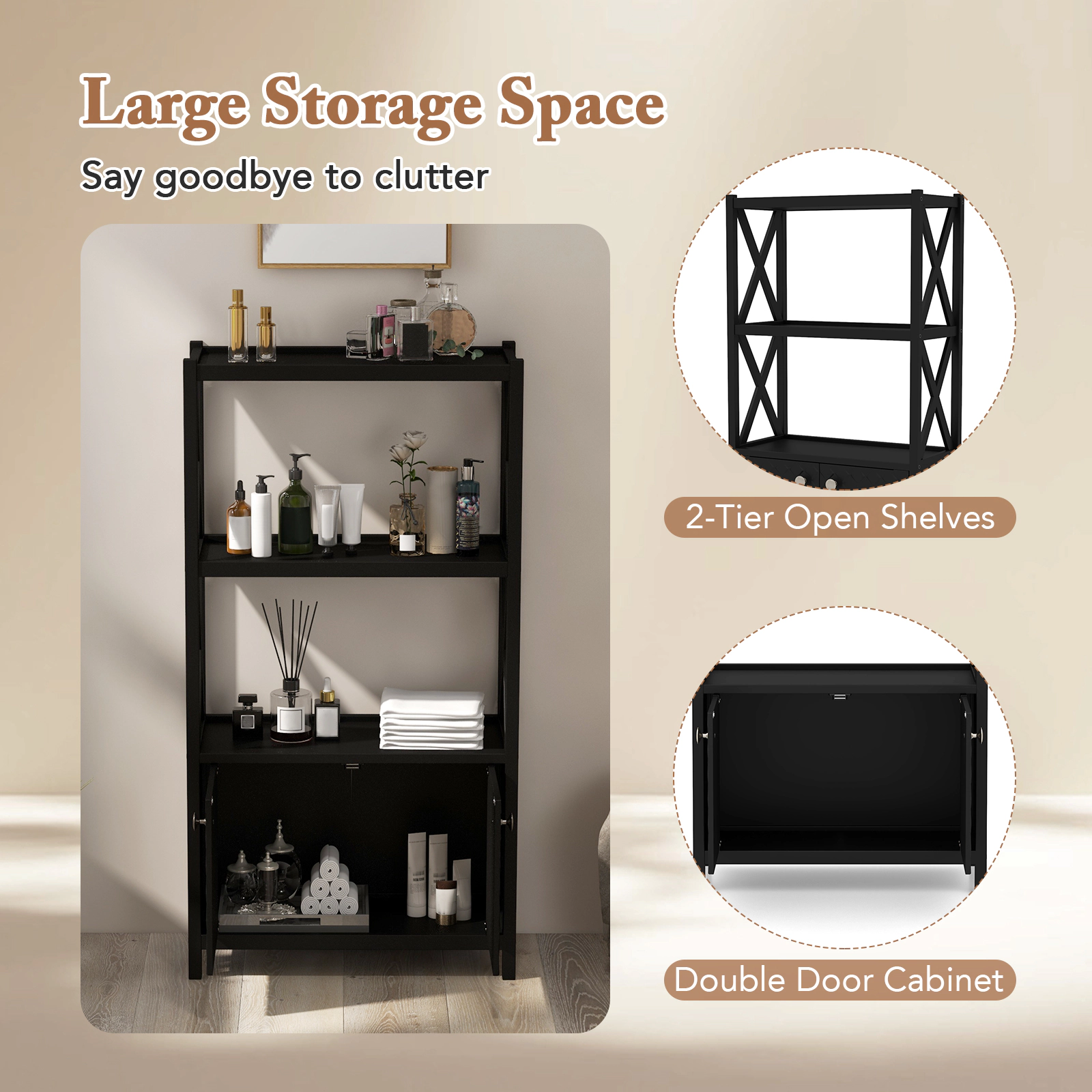 SlickBlue Freestanding Bathroom Floor Cabinet with 2 Open Shelves