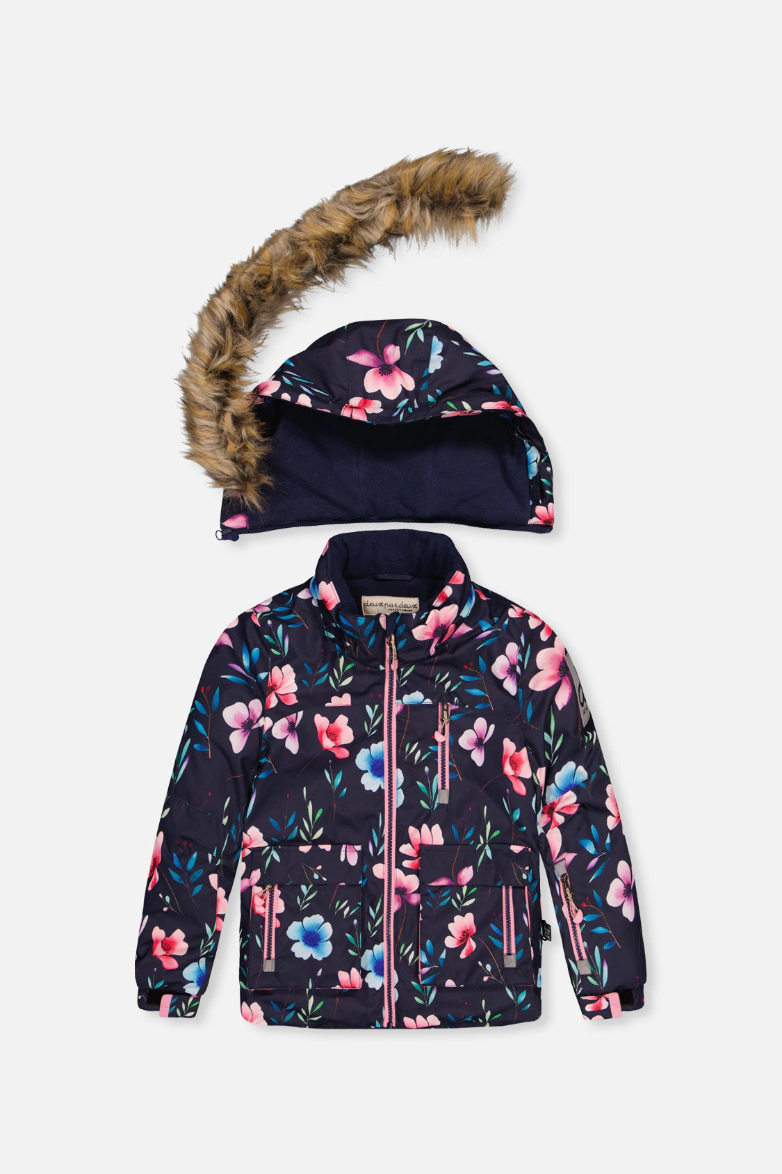 Deux par Girls Floral Print Two Piece Play Snowsuit with Hooded Jacket and Snow Pants