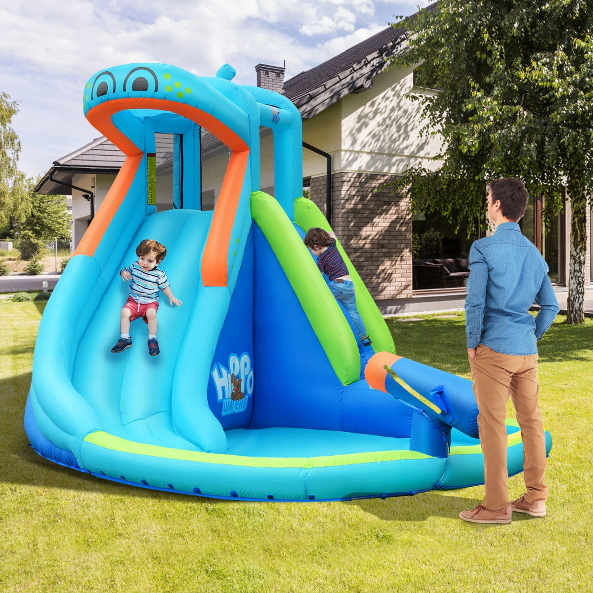 Hivvago Inflatable Water Pool with Splash and Slide Without Blower
