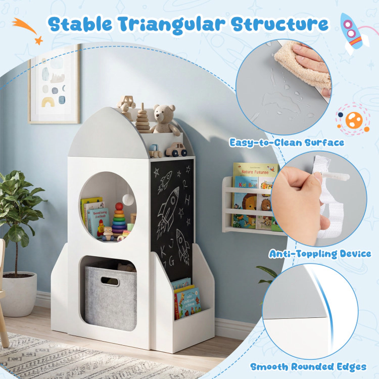 Hivvago 3-Tier Kids Bookshelf Rocket Space Theme Toddler Toy Storage Organizer