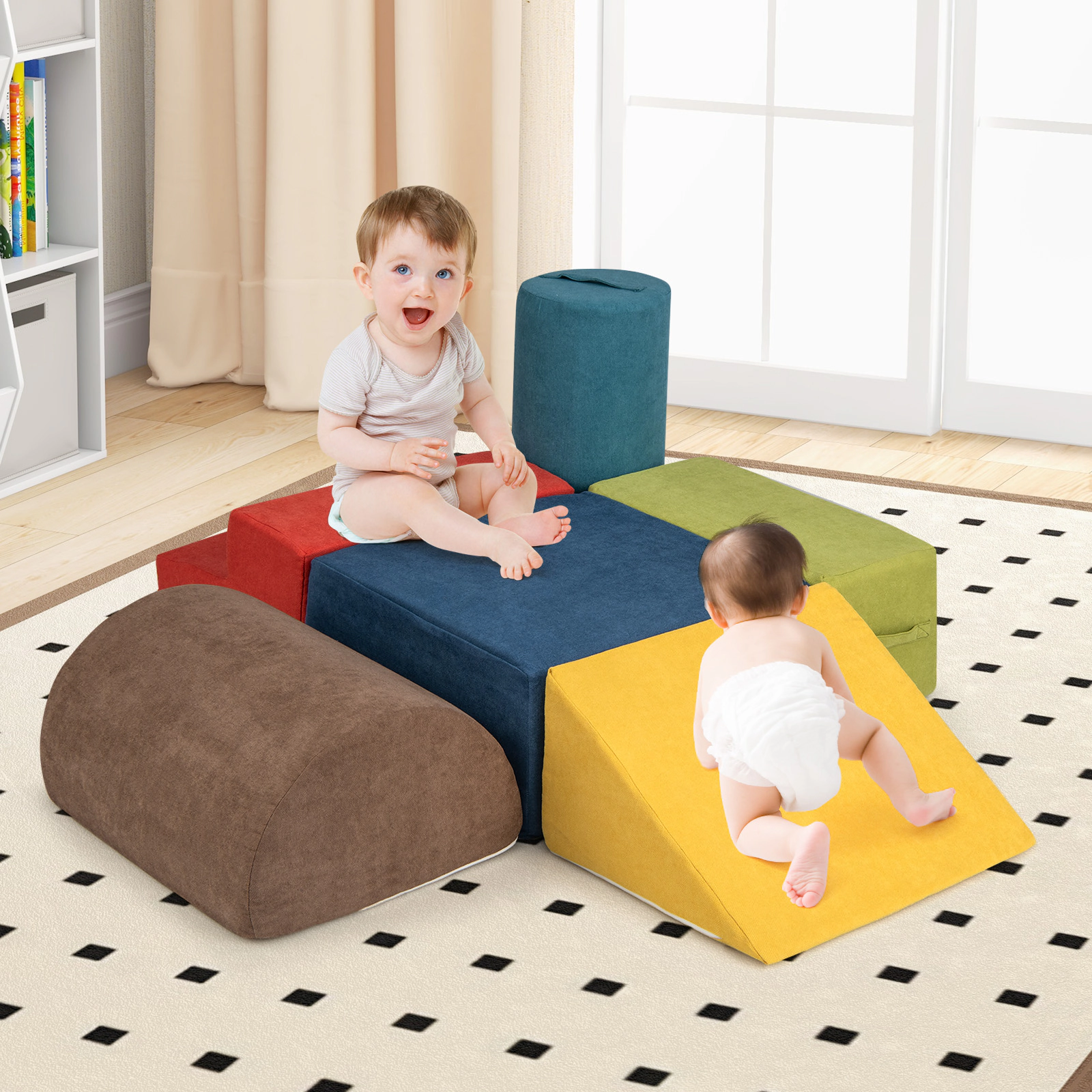 6-Piece Baby Climbing Blocks Soft Foam Play Set Machine-Washable Chenille Covers Hidden Zippers Ages 1-3 Multicolor