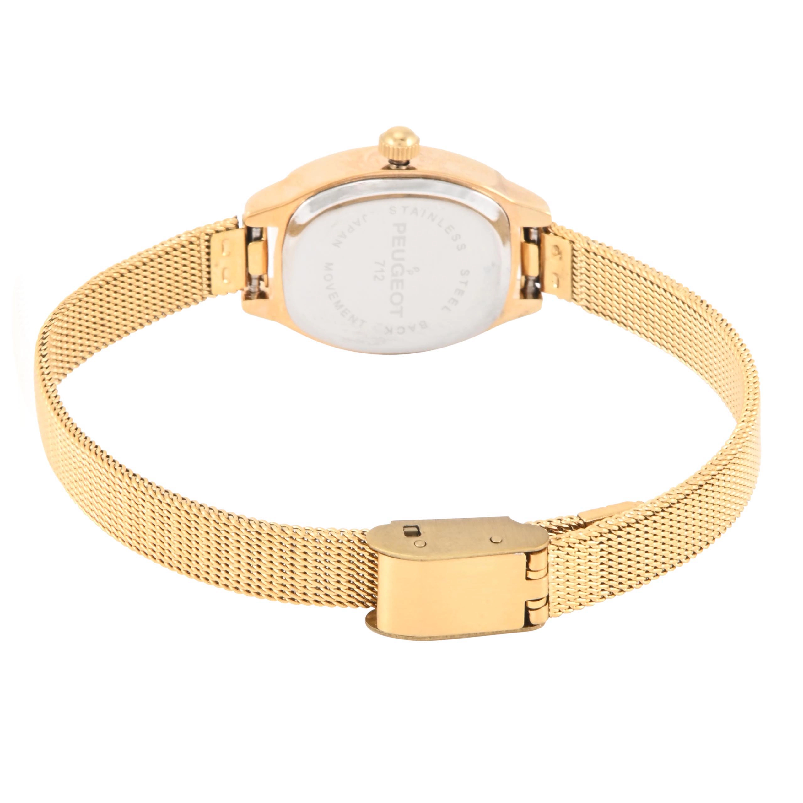 Peugeot Women's White Dial Sun Moon Watch 30x20mm Mesh Bracelet
