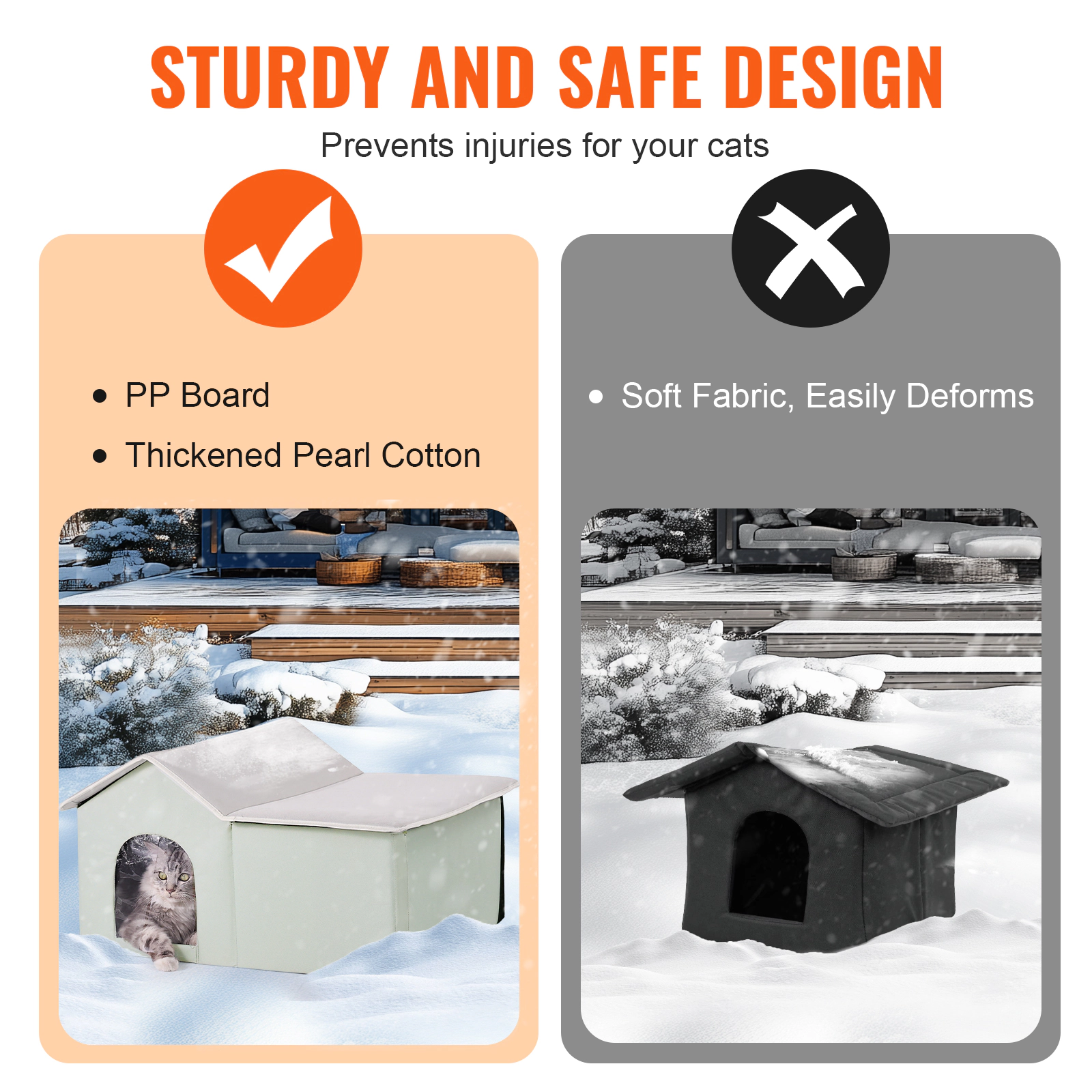 HONGGE Heated Cat House Outdoor Kitty Shelter with Timer, Foldable 600D Oxford Cloth