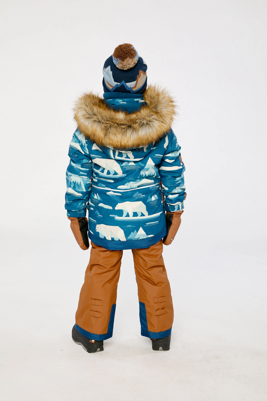Deux par Boys Bear Print Two Piece Play Snowsuit with Hooded Jacket and Snow Pants