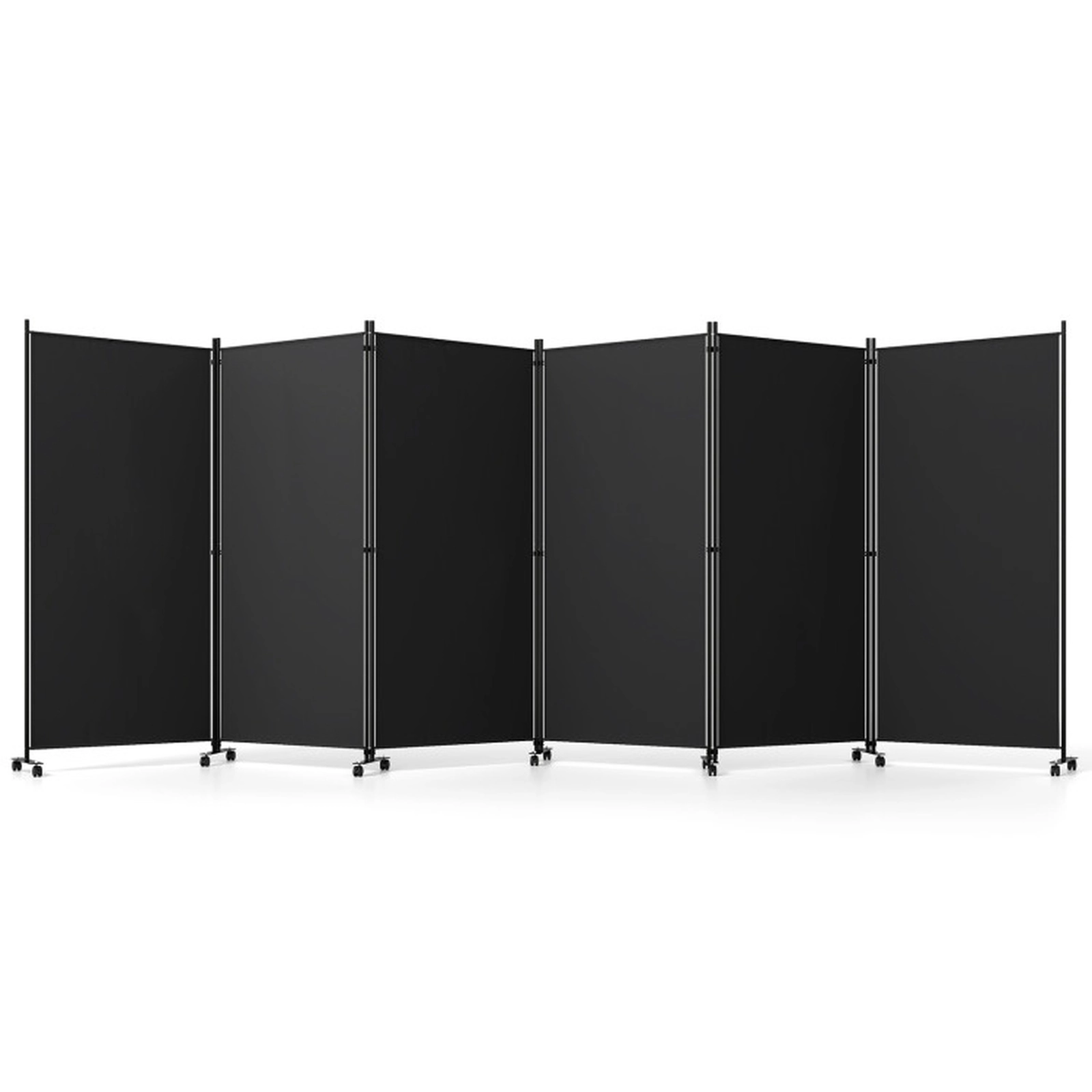 SUGIFT 6-Panel Folding Privacy Screen Room Divider with Wheels 71.5-in Tall 205-in Wide Polyester Fabric Black Coffee