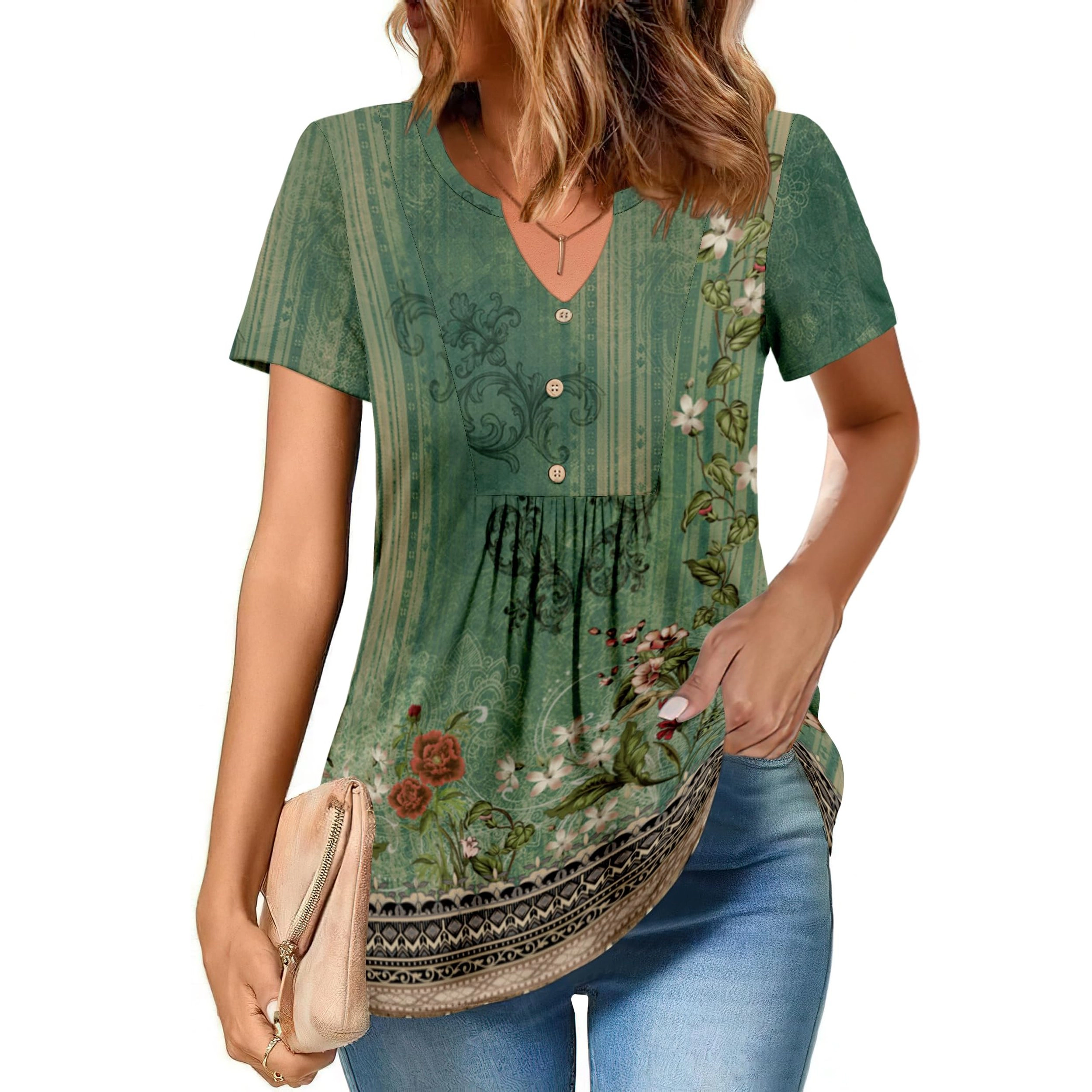 Zeagoo Women's Long Sleeve Pleated Boho Blouse