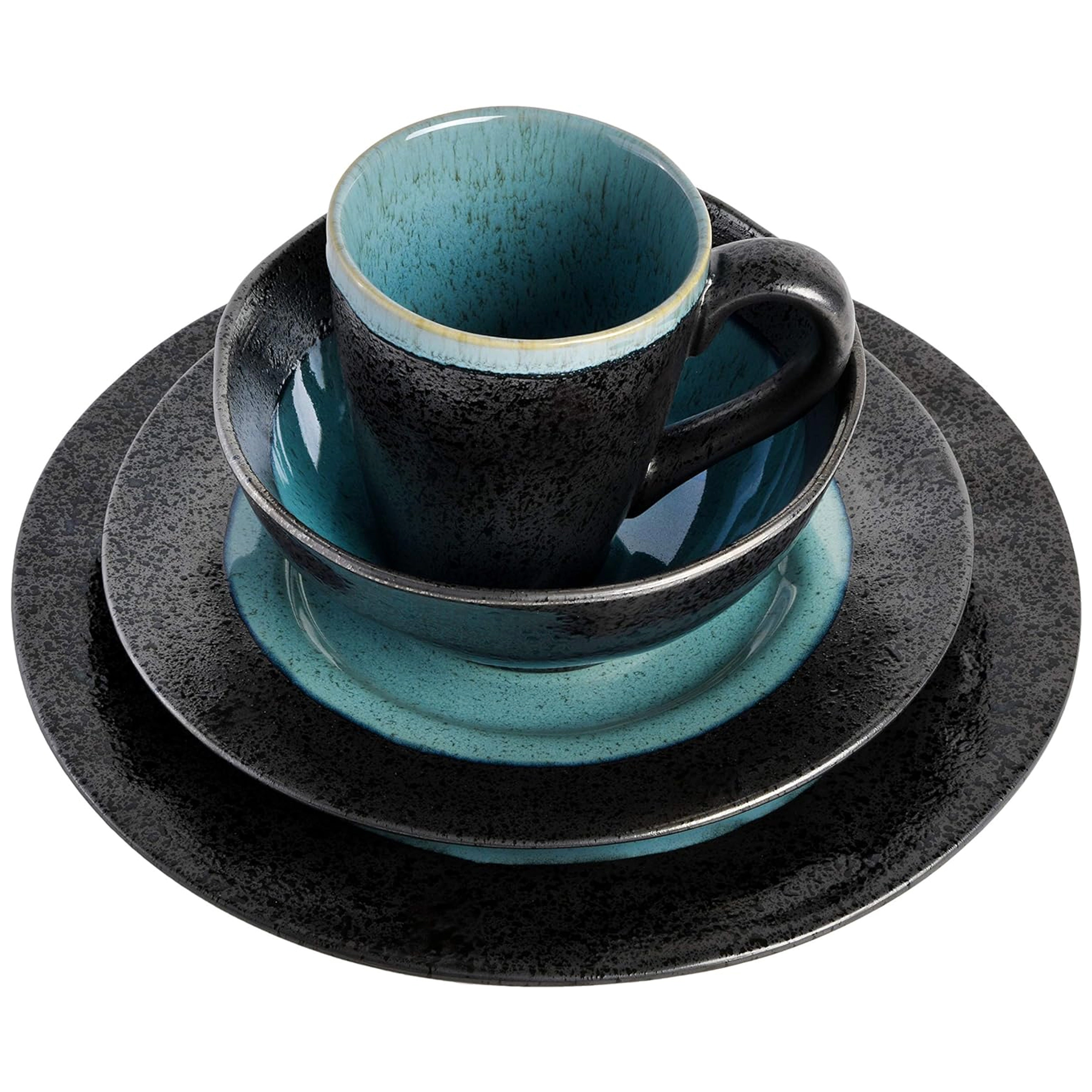 Gibson Elite Dragonstone 16 Piece Stoneware Reactive Glaze Dinnerware Set in Aqua