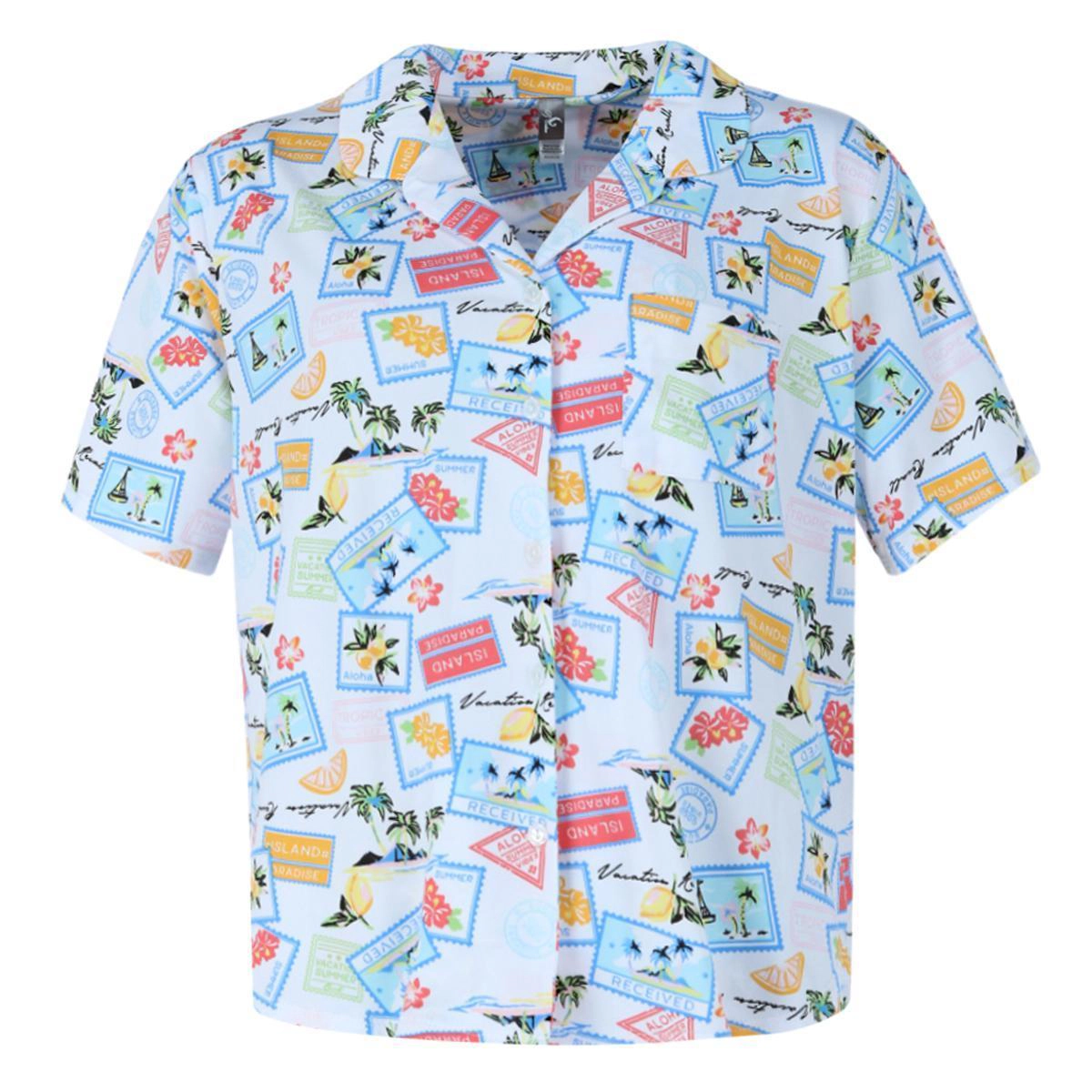 PJ Couture Women's Tropical Vacation Notch Collar Short Set