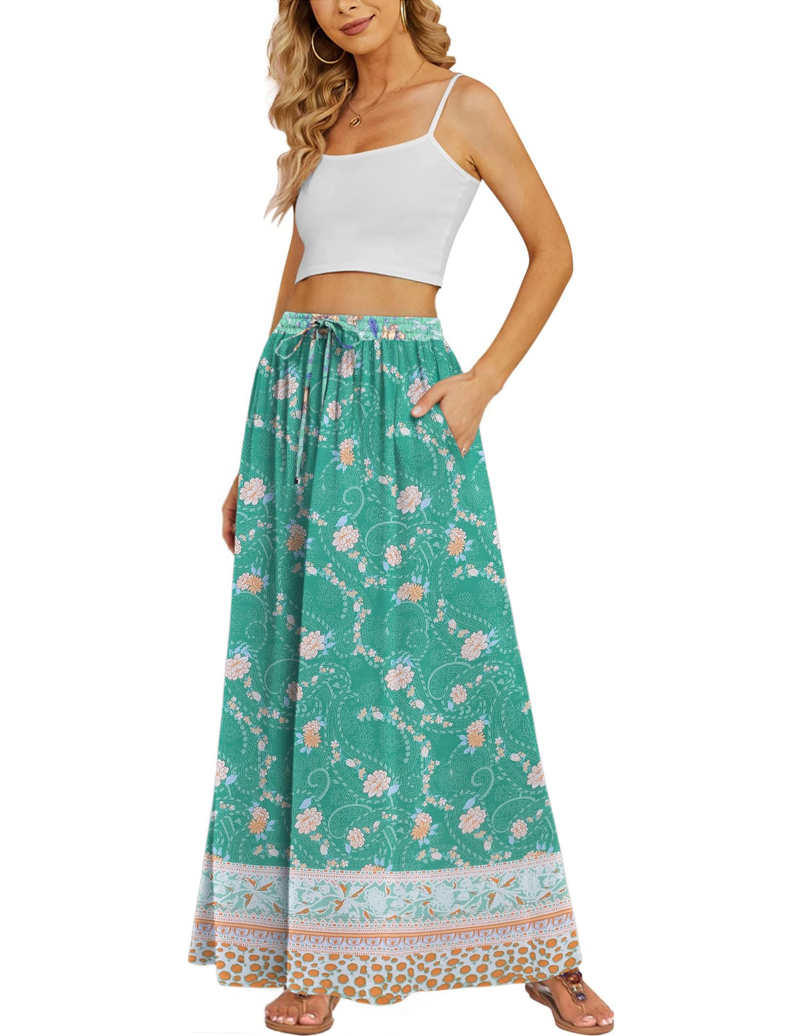 Zeagoo Women's Floral Print High Rise Maxi Skirt