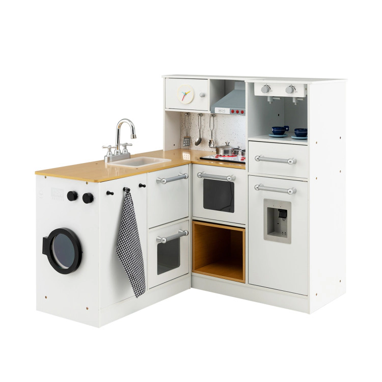 Hivvago 2-Pieces Wooden Kids Kitchen Playset with Light and Sound