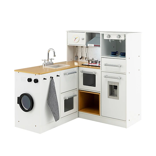 Hivvago 2-Pieces Wooden Kids Kitchen Playset With Light And Sound