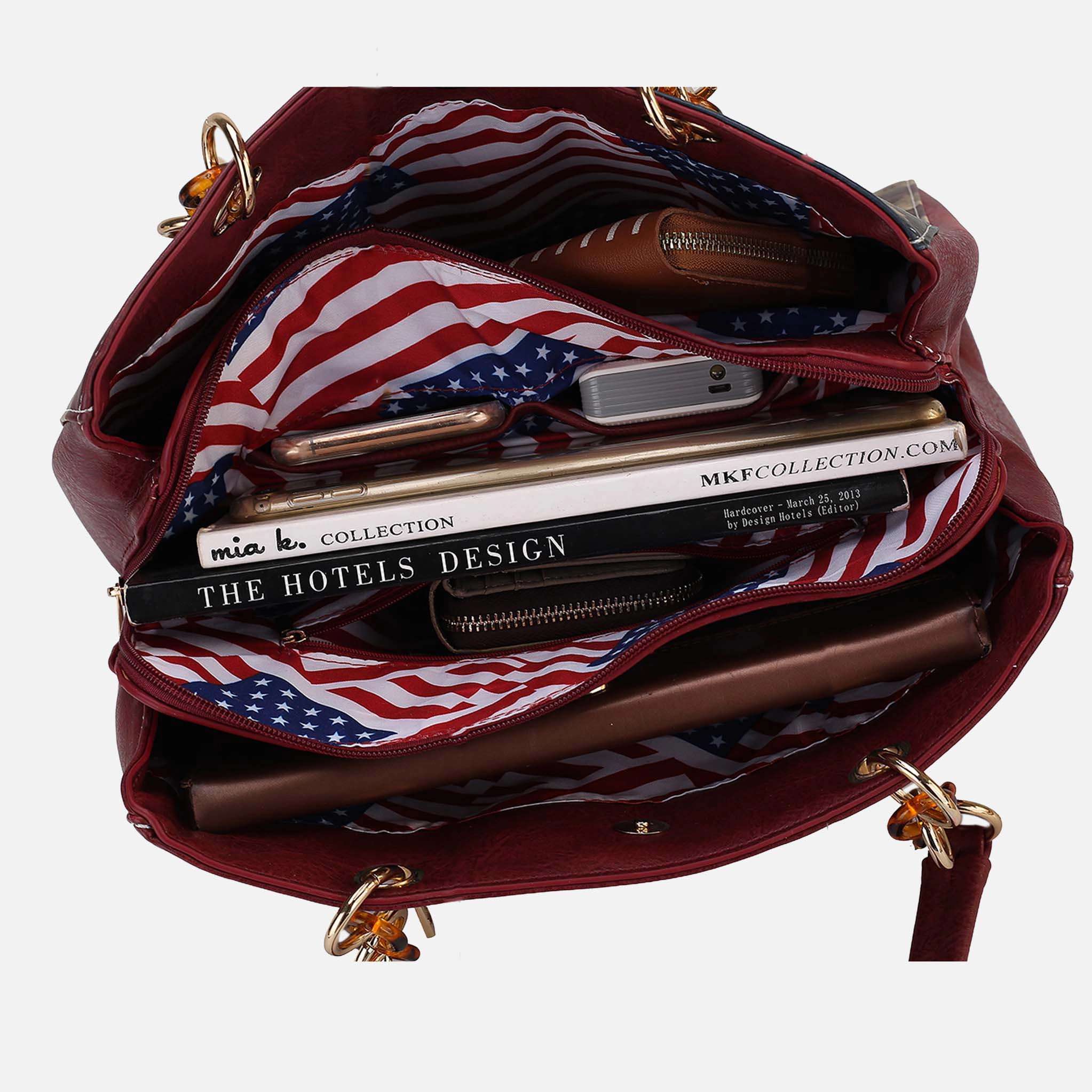 Mia K Collection Nevaeh Shoulder Bag - Vegan Leather Patriotic Print, Three Compartments