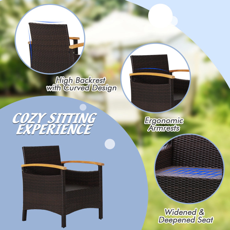 Hivvago 3 Pieces Patio Rattan Furniture Set With Removable Cushion