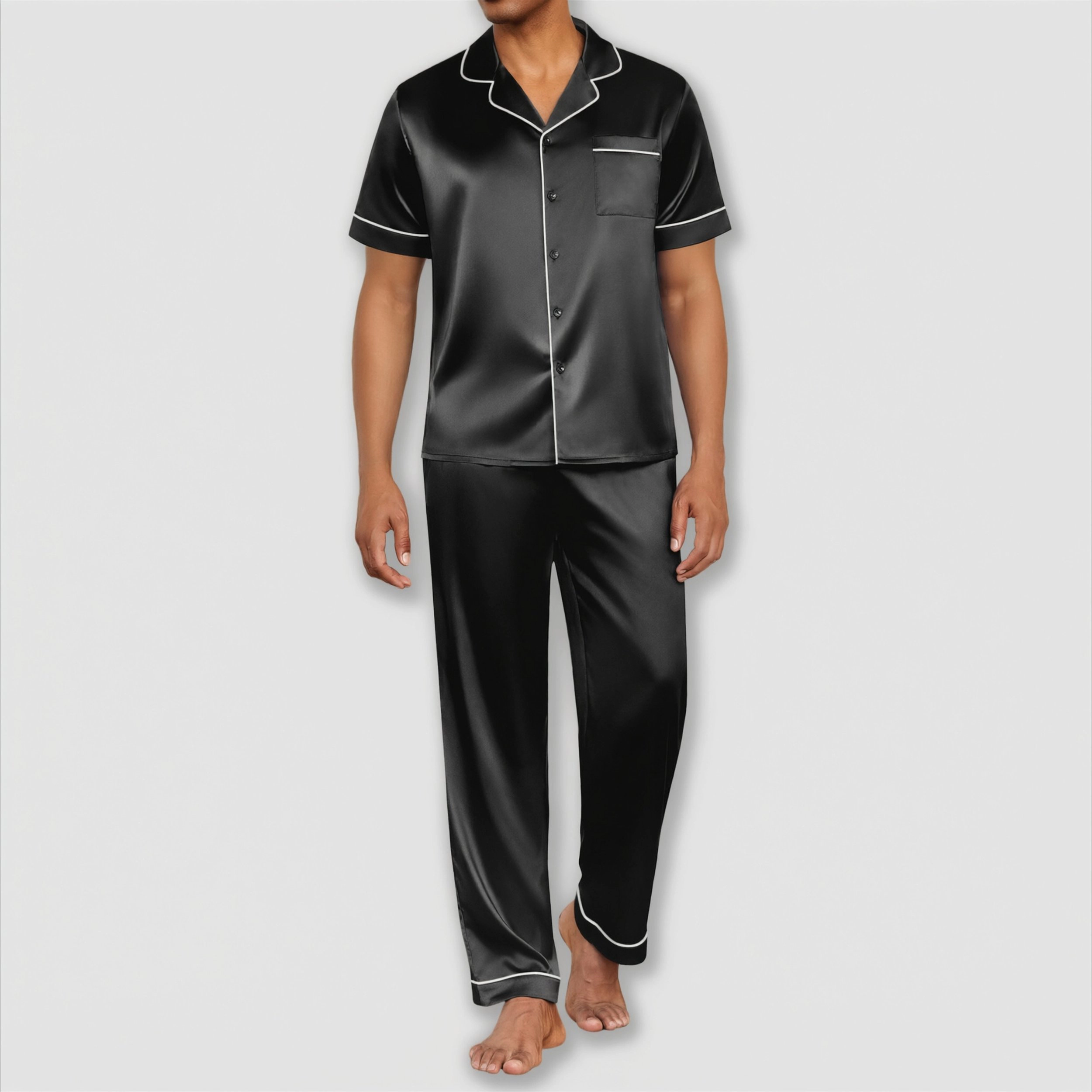 Ekouaer Silk Pajamas for Men Pjs Short Sleeve Button Down Sleepwear 2 Piece Loungewear