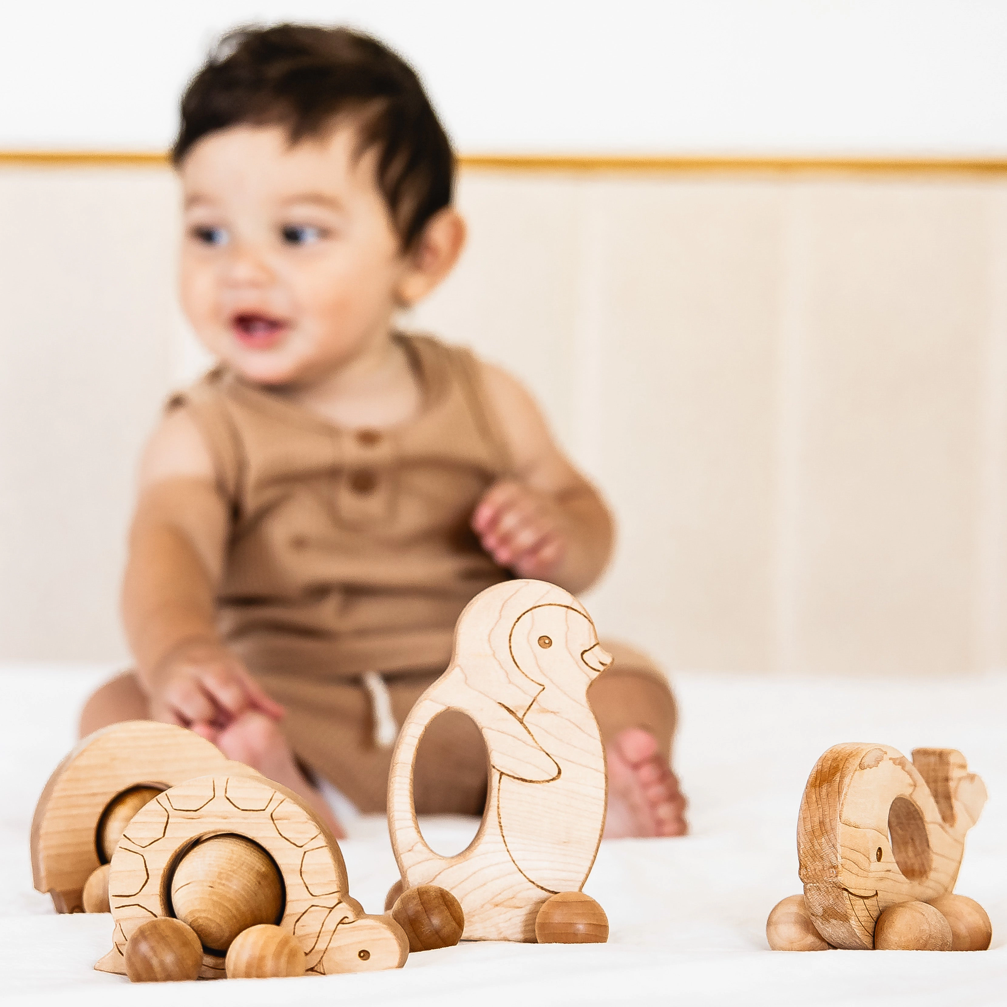 Roly Poly Turtle Push Toy - Natural Wood, Made in USA