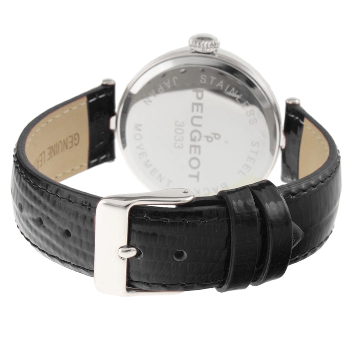 Peugeot Women's 38mm Watch T-Bar Dress Black Leather Strap