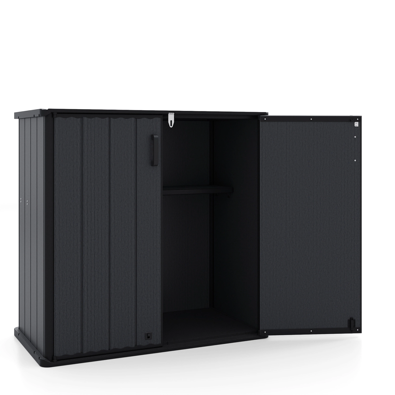 SUGIFT 175-Gal 330-lb Roof Capacity Lockable Waterproof Outdoor Storage Shed Box with Floor and Removable Shelf